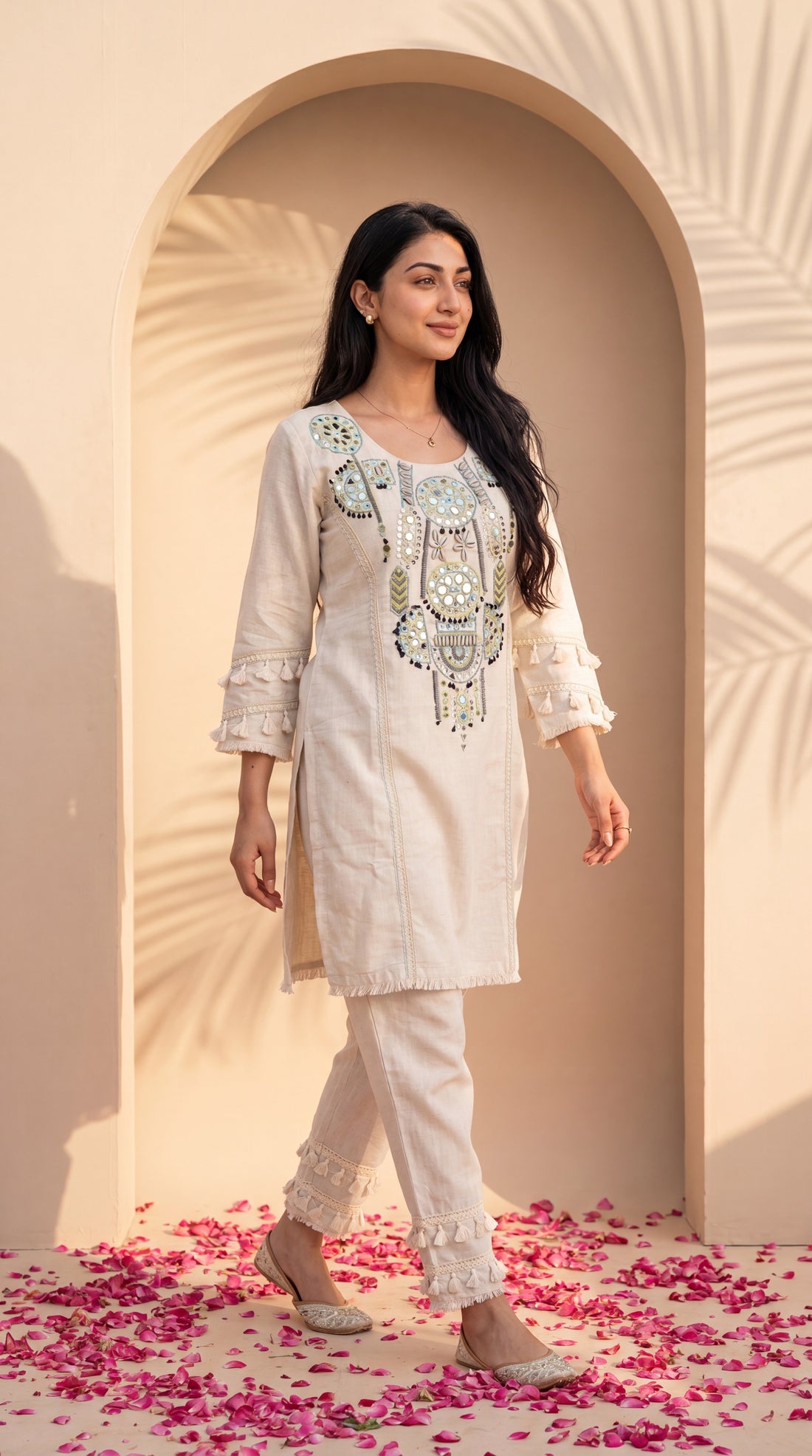 NR-140 Ivory Mirror Work Co-Ord Set