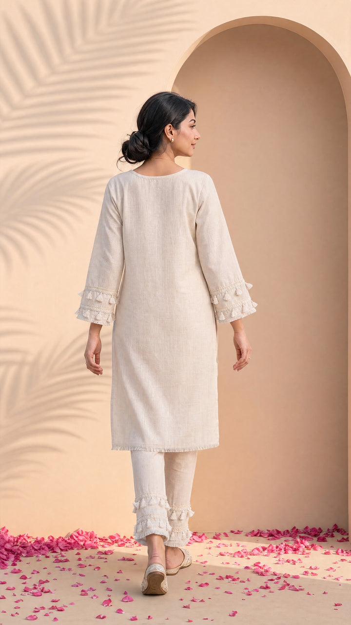 NR-140 Ivory Mirror Work Co-Ord Set