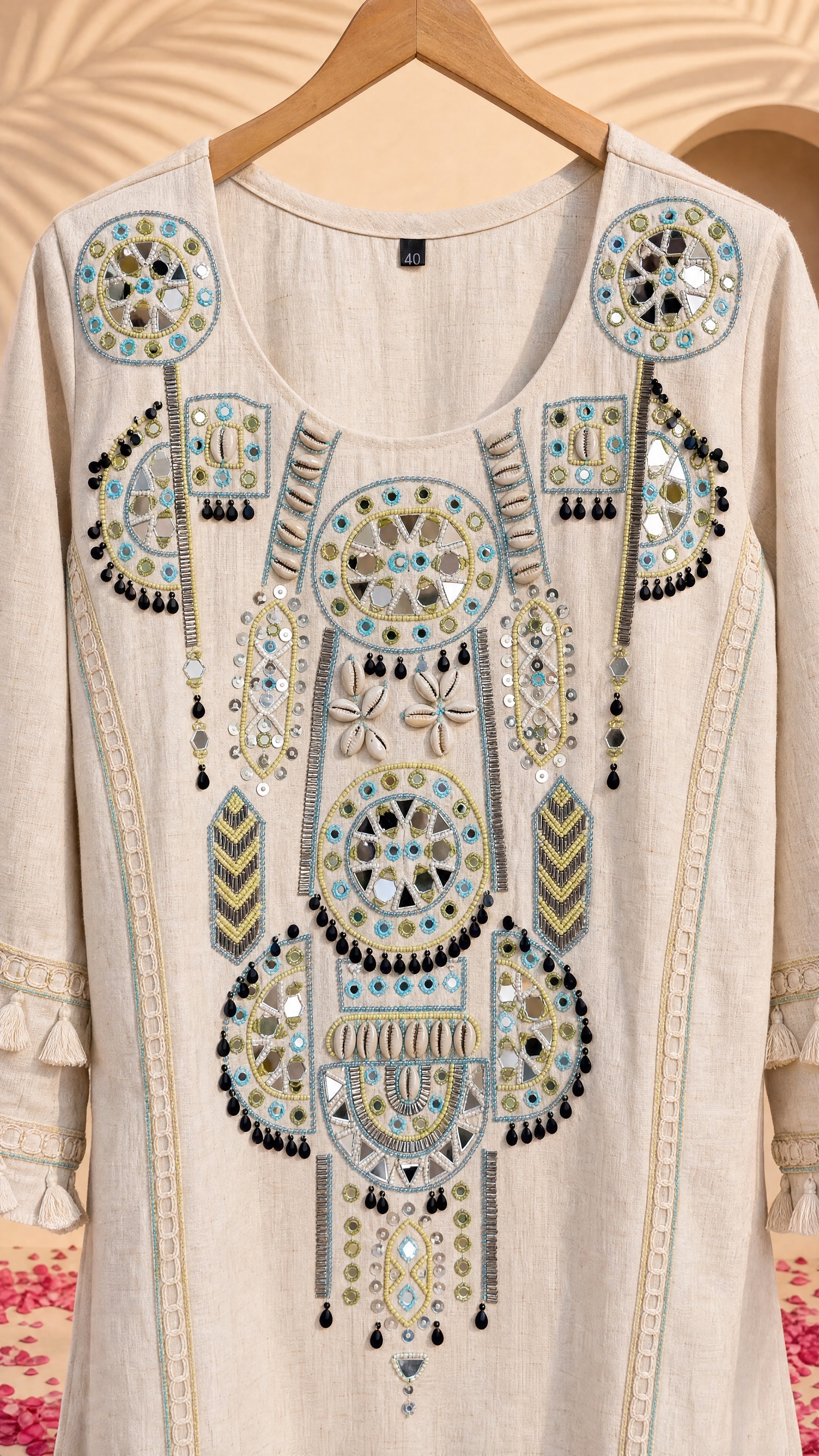 NR-140 Ivory Mirror Work Co-Ord Set