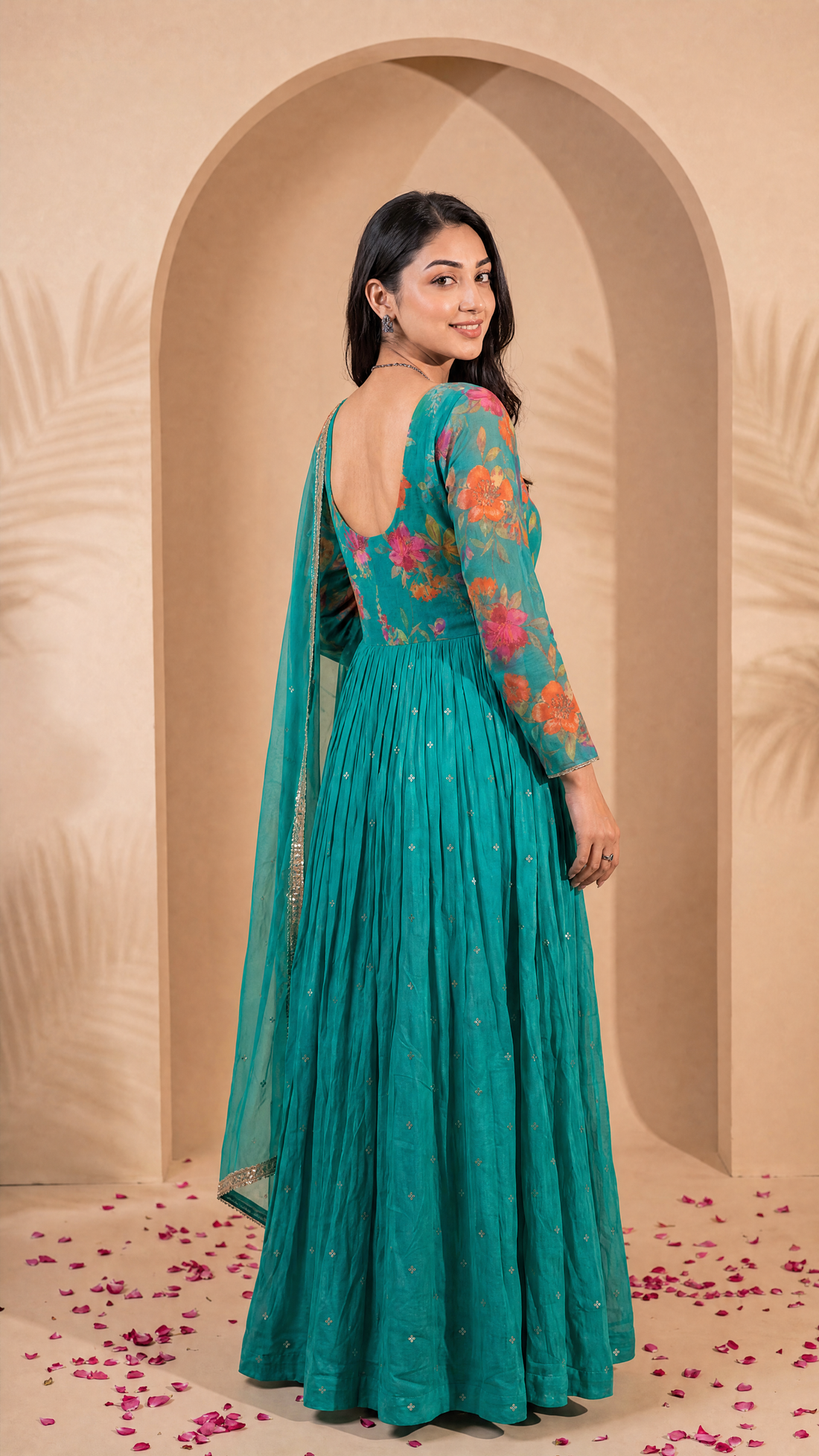 NR-139 Aqua Bloom Anarkali Set With Dupatta