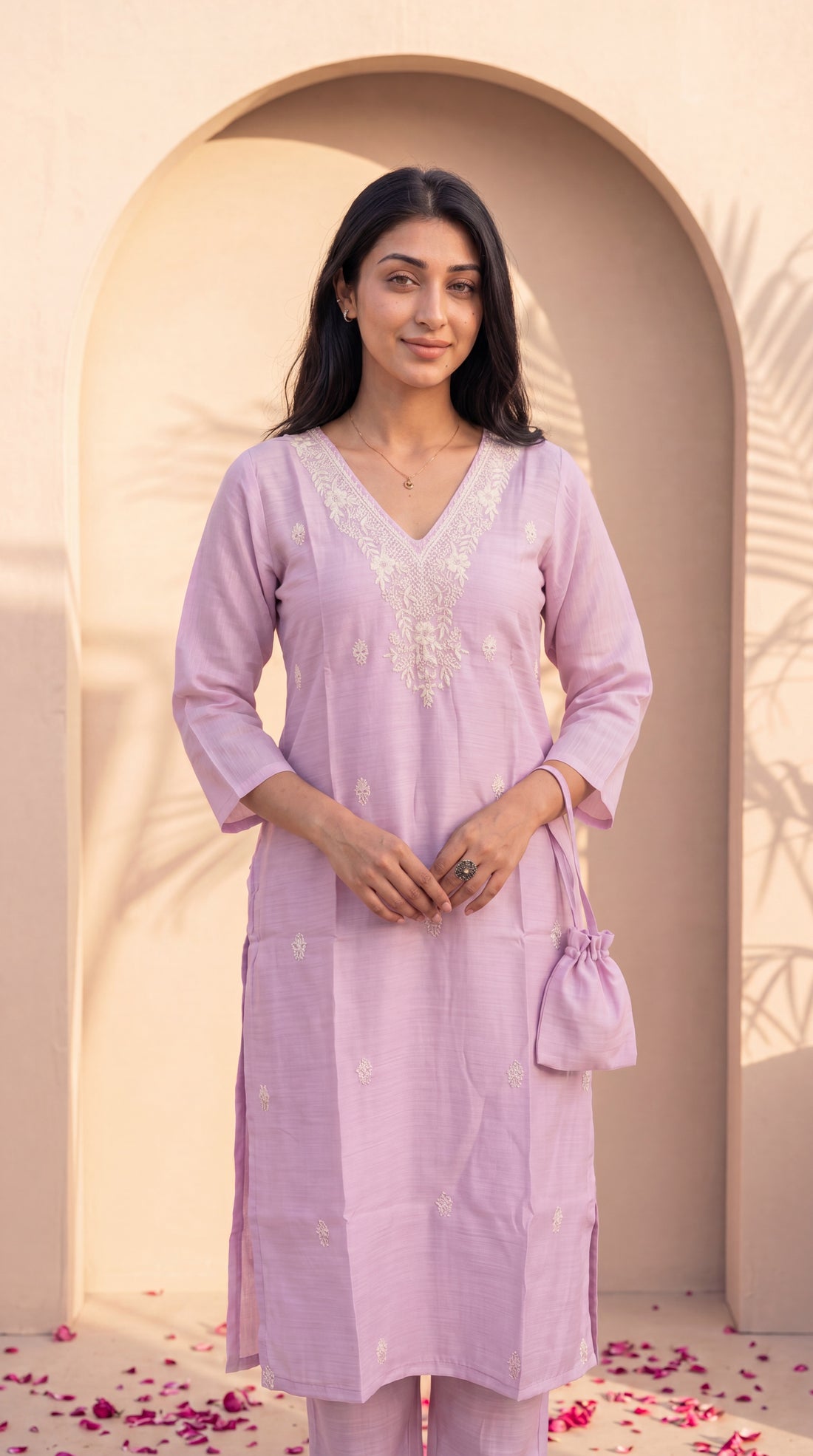 NR 141 Lavender Chikankari Embroidered Kurta Set with Dupatta