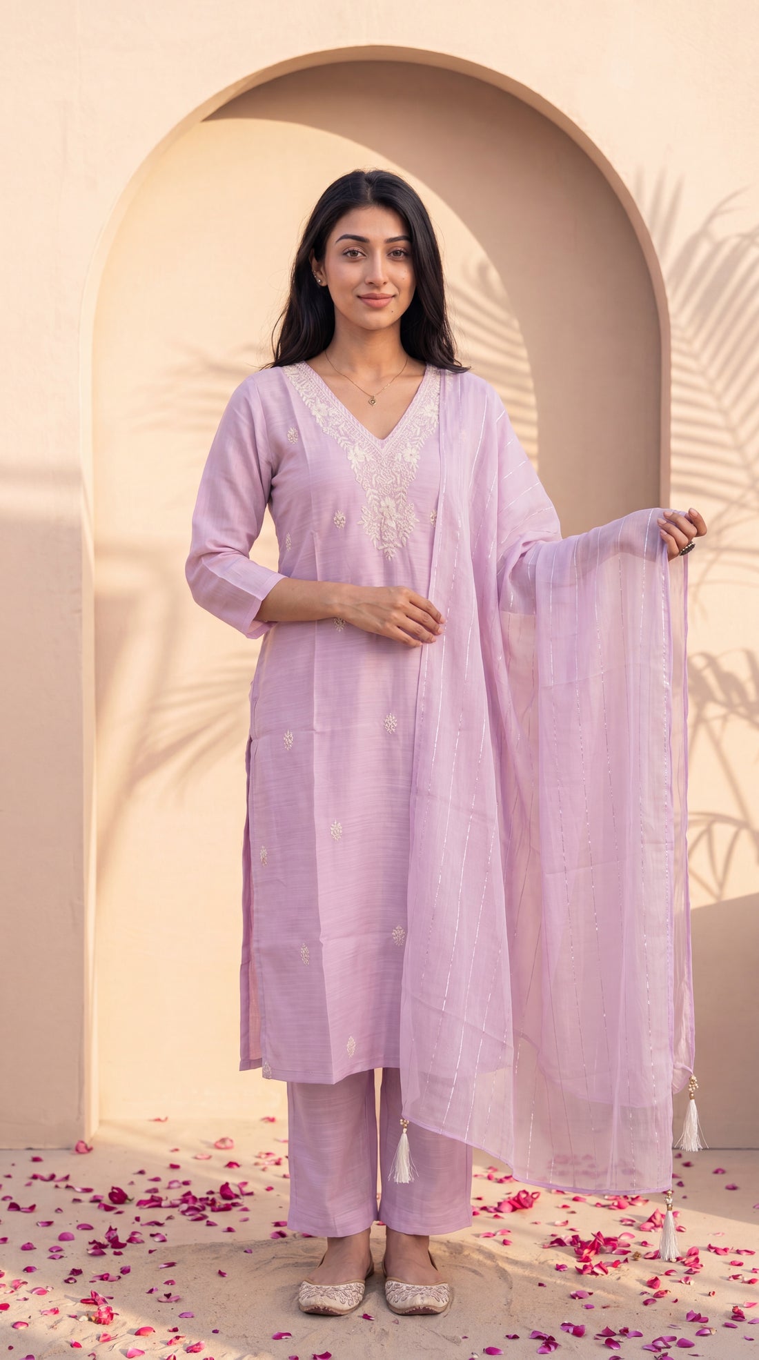 NR 141 Lavender Chikankari Embroidered Kurta Set with Dupatta