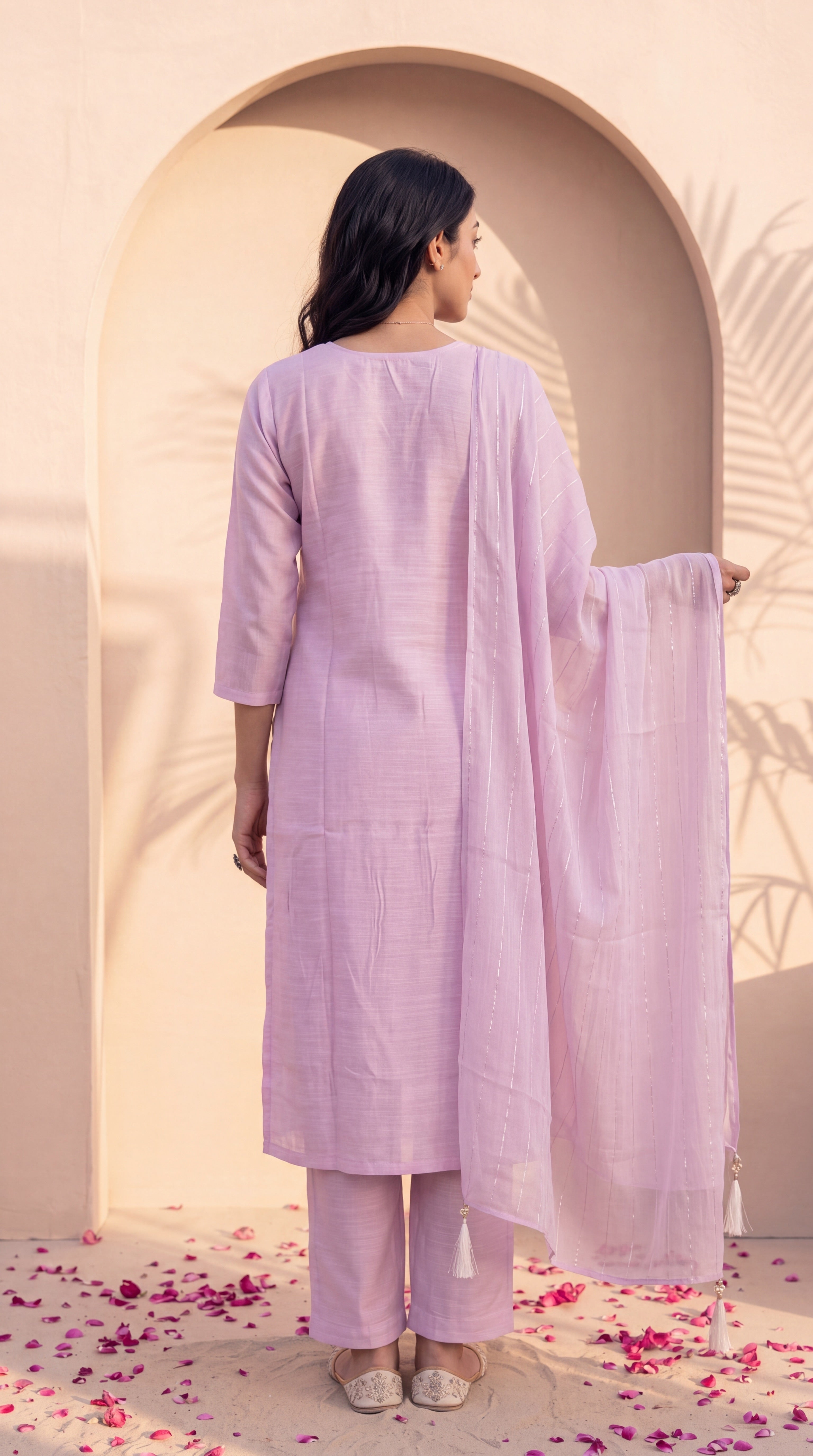 NR 141 Lavender Chikankari Embroidered Kurta Set with Dupatta