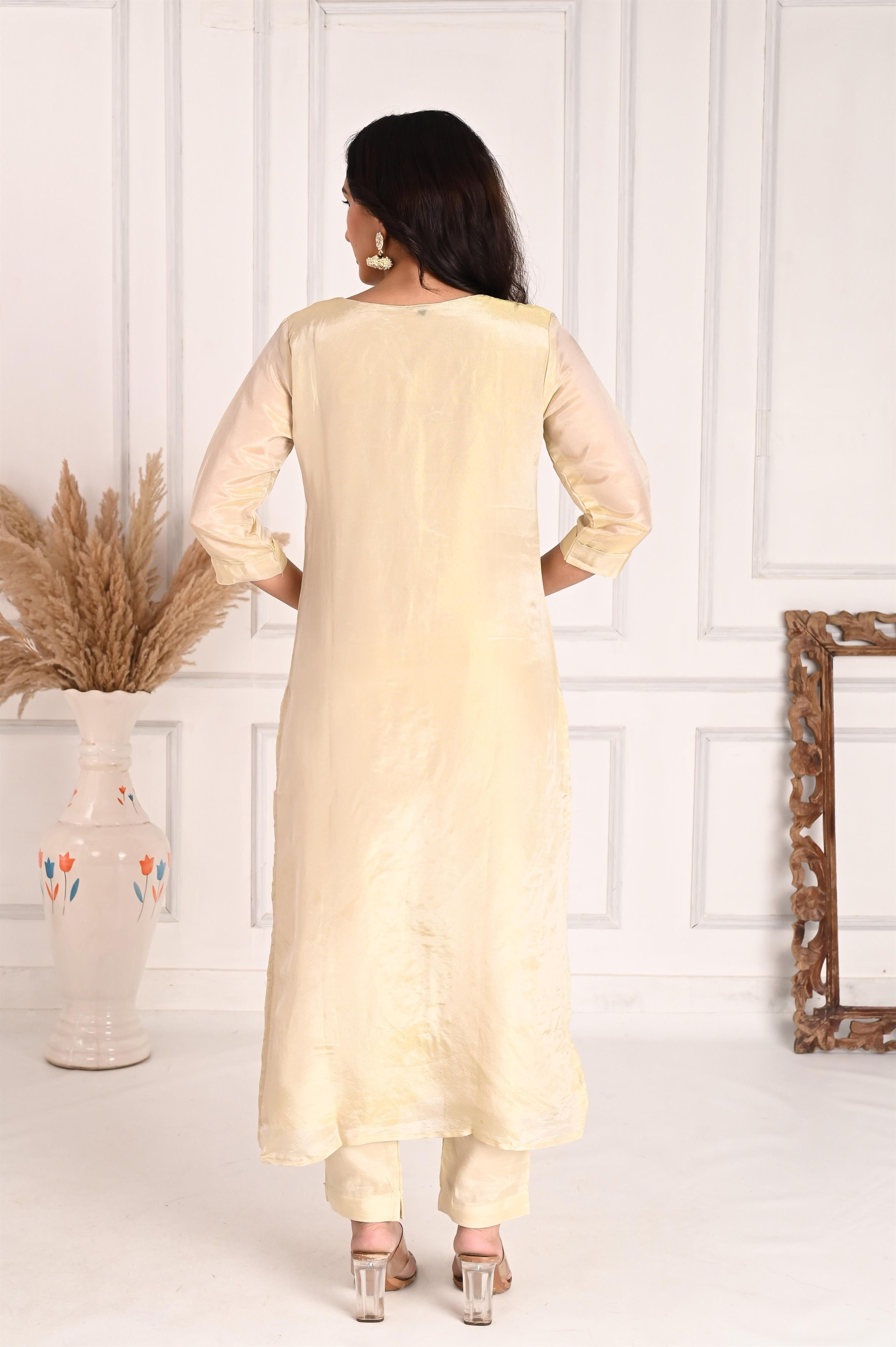 NR-102/ Cream Beige Wildlife Embroidered Kurta Set