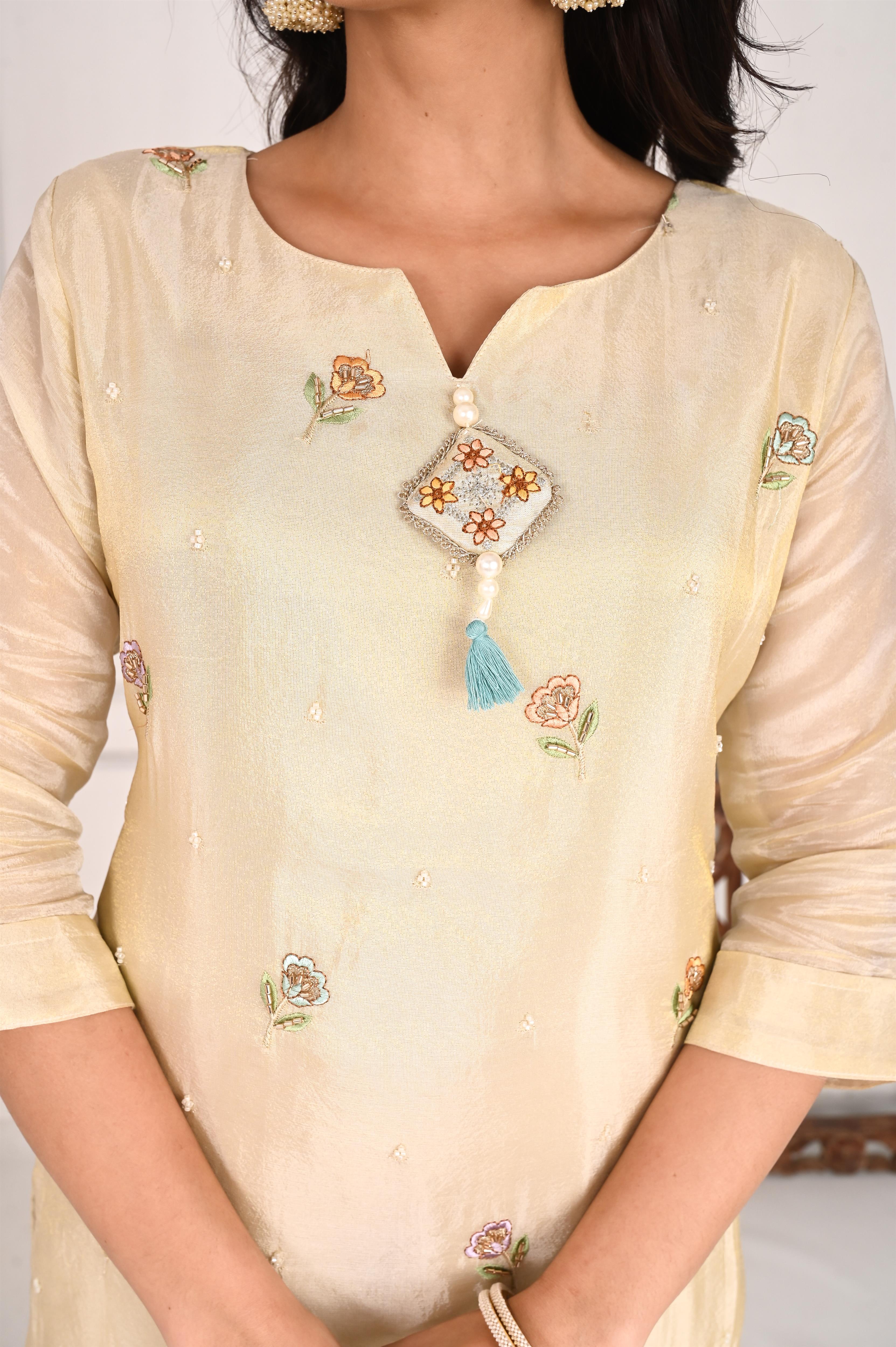 NR-102/ Cream Beige Wildlife Embroidered Kurta Set