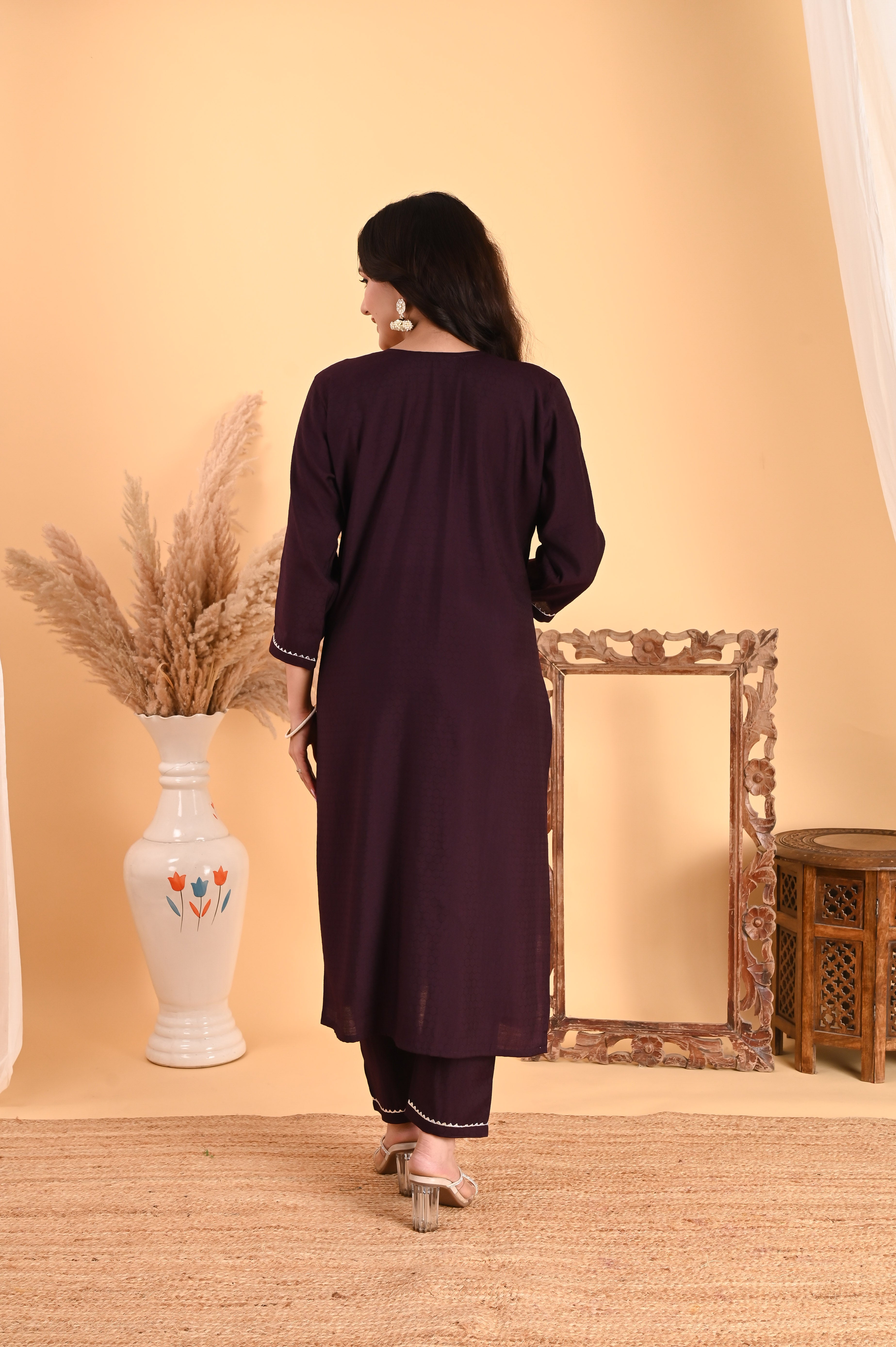 NR-113/ DEEP WINE TEAL EMBROIDERED KURTA SET
