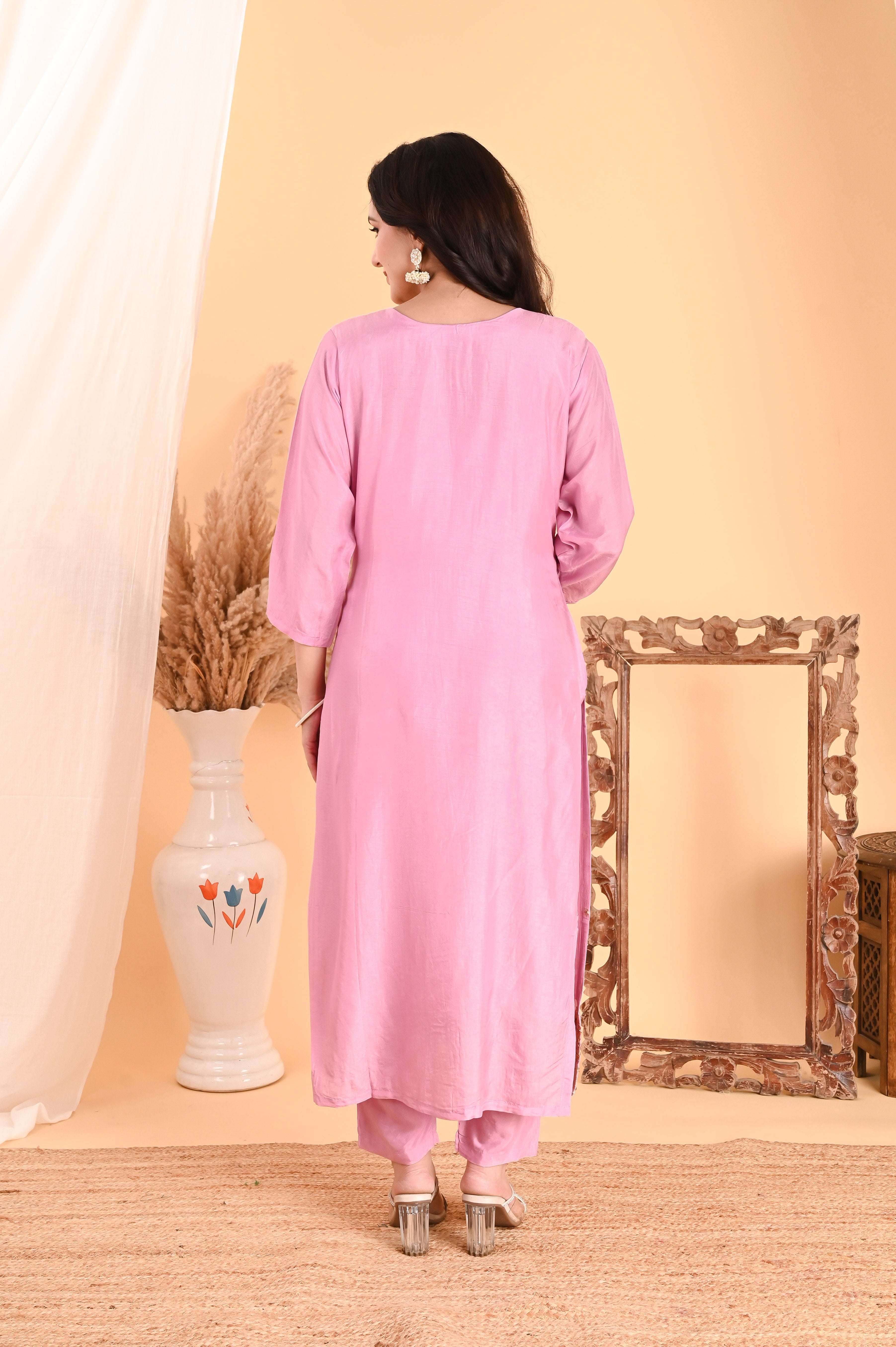 NR-109/ Blush Pink Sequin Embroidered Kurta Set set