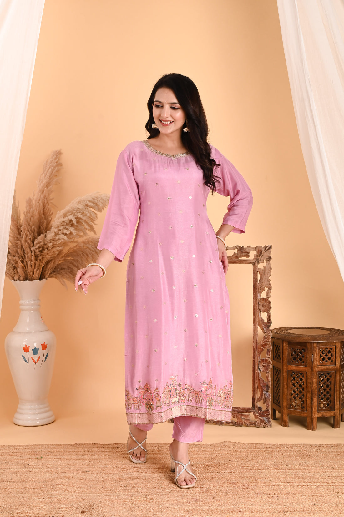 NR-109/ Blush Pink Sequin Embroidered Kurta Set set
