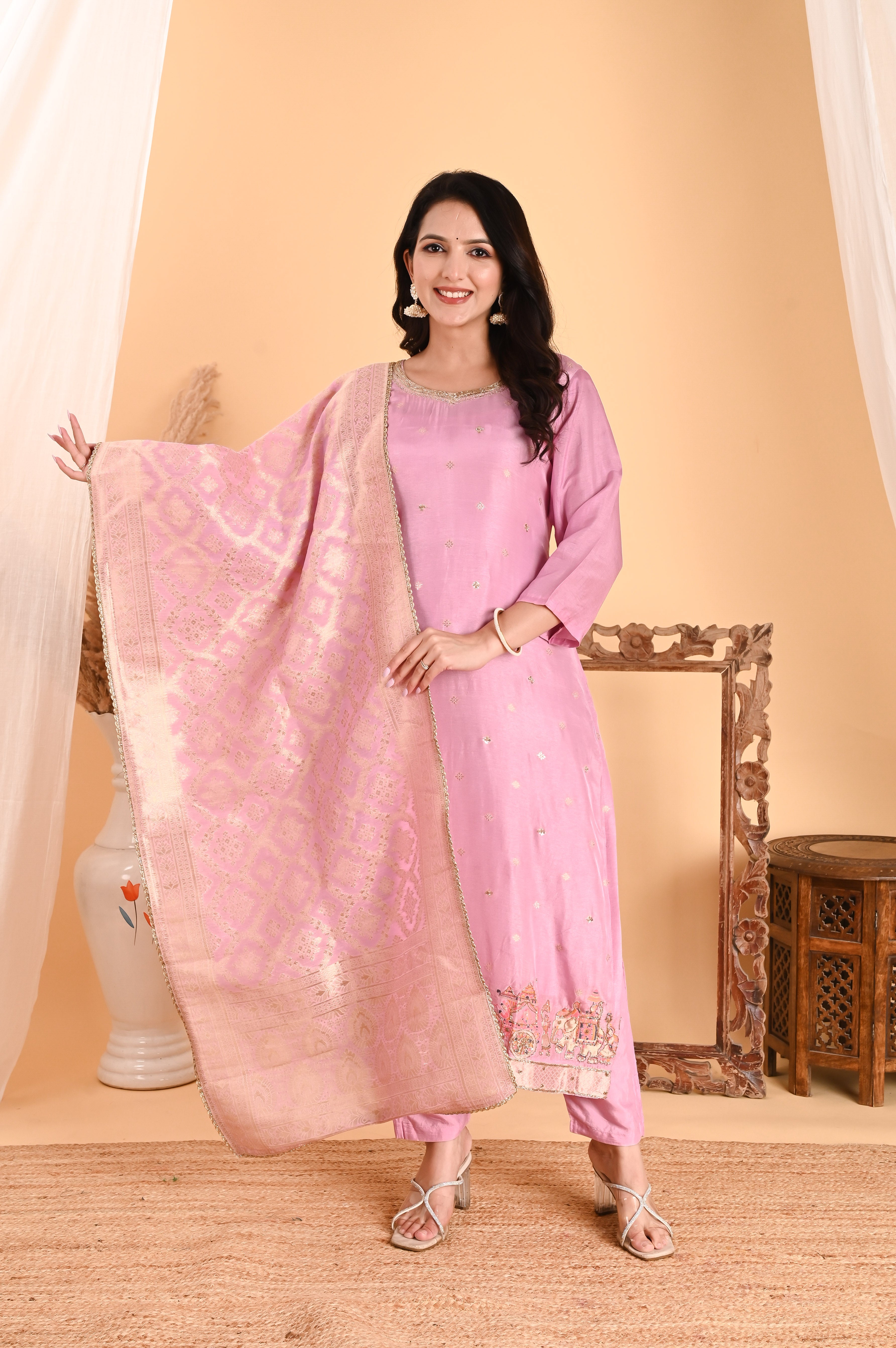 NR-109/ Blush Pink Sequin Embroidered Kurta Set set
