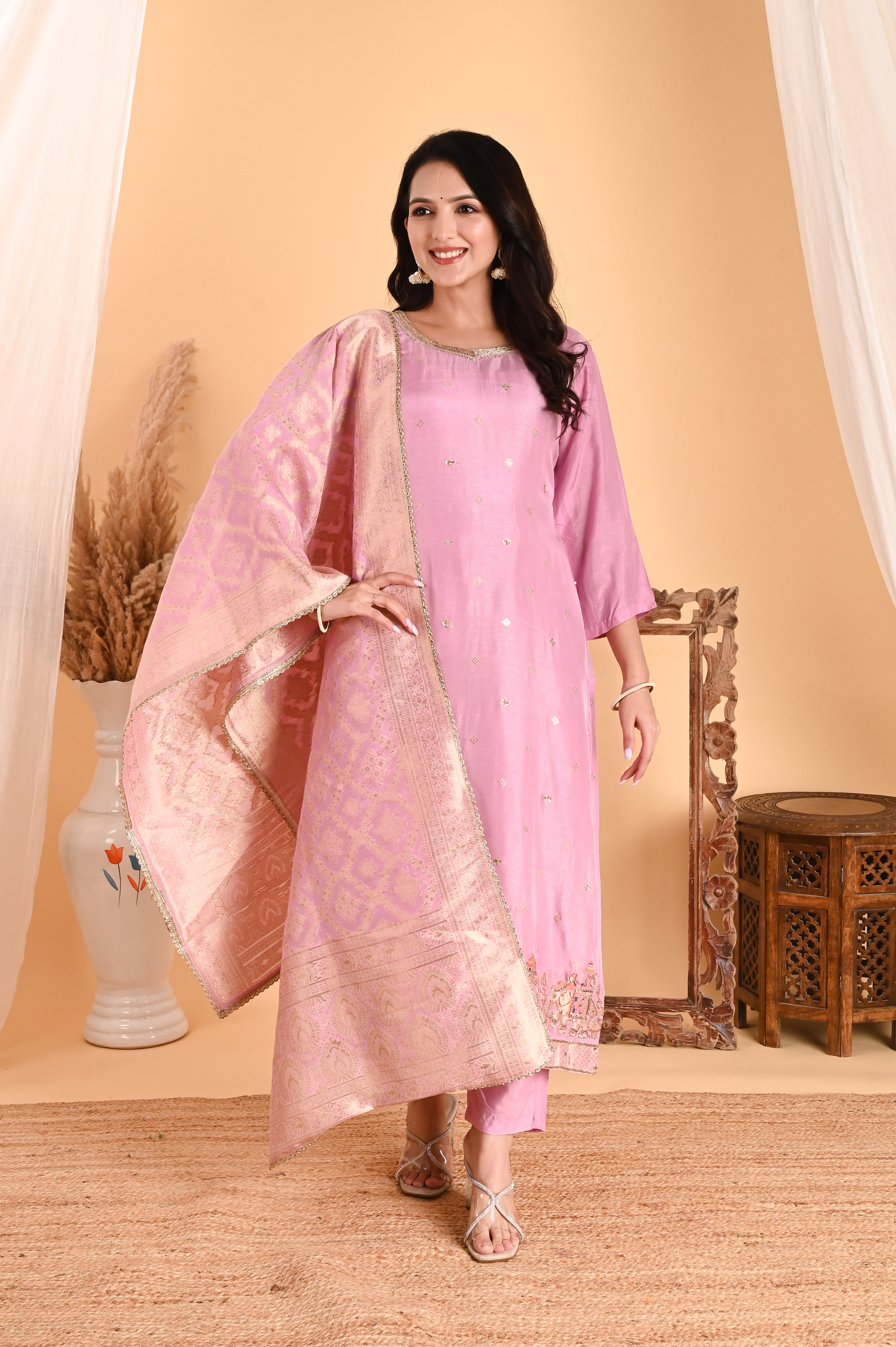 NR-109/ Blush Pink Sequin Embroidered Kurta Set set