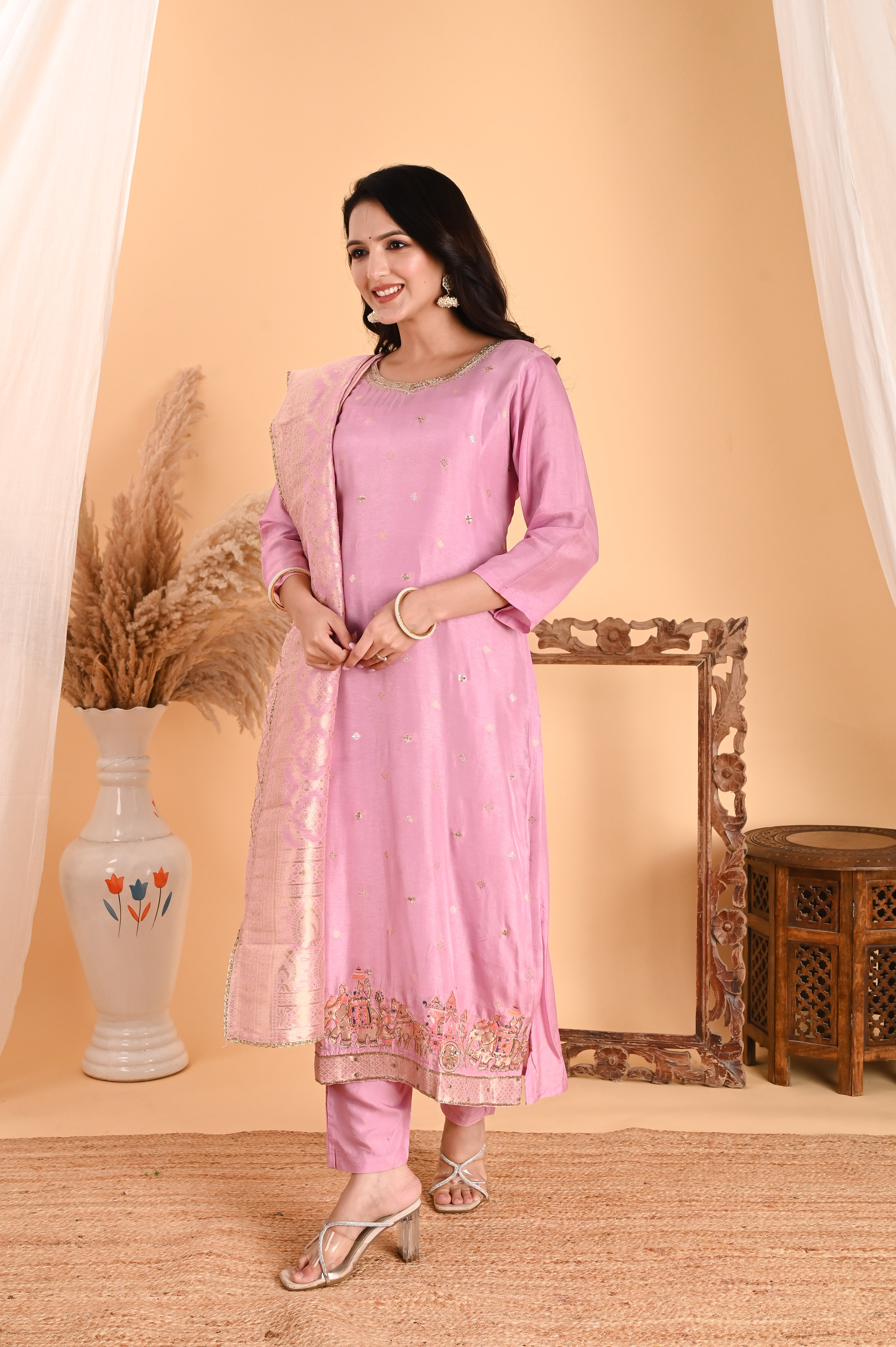 NR-109/ Blush Pink Sequin Embroidered Kurta Set set