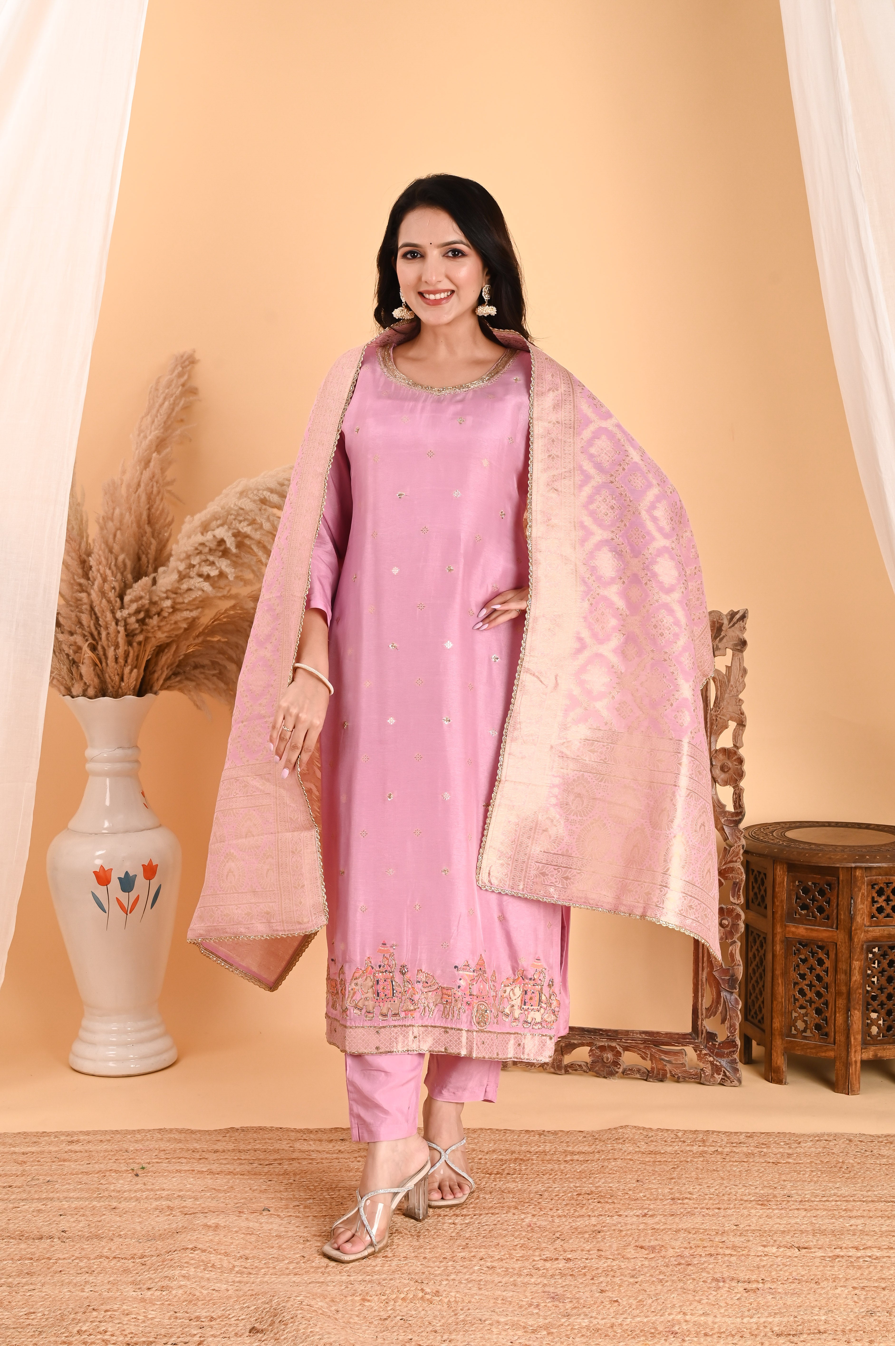 NR-109/ Blush Pink Sequin Embroidered Kurta Set set