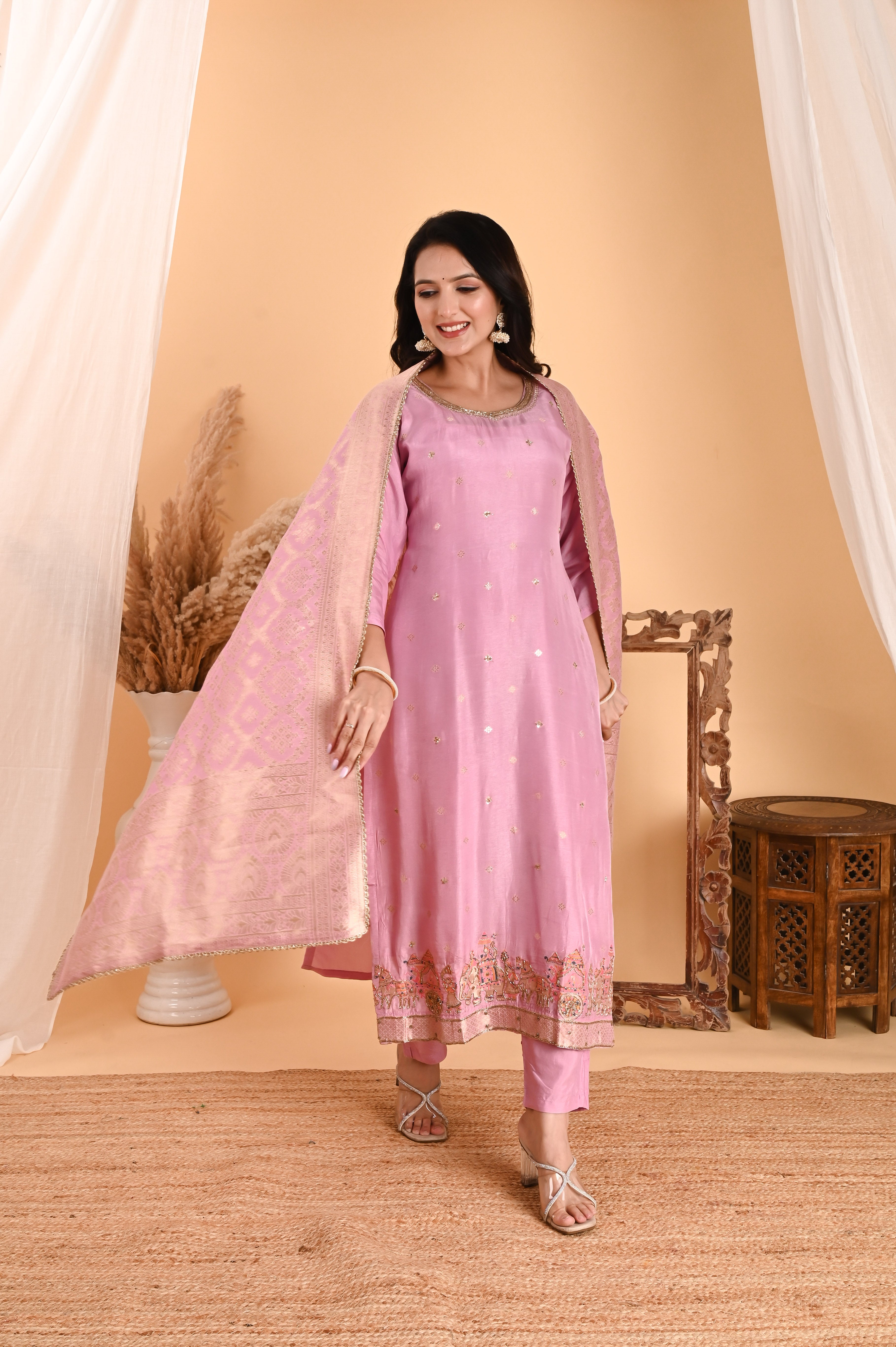 NR-109/ Blush Pink Sequin Embroidered Kurta Set set