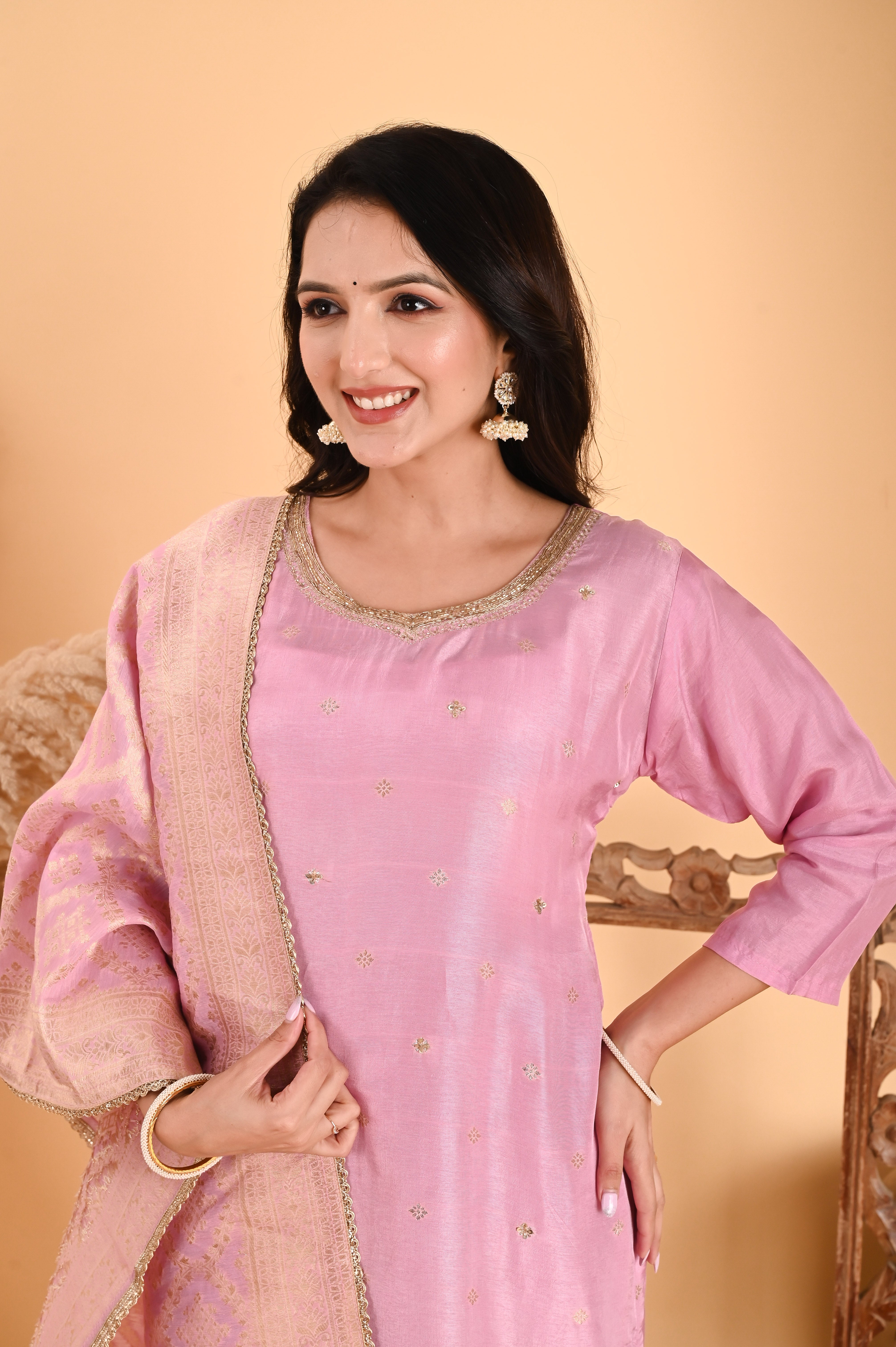 NR-109/ Blush Pink Sequin Embroidered Kurta Set set