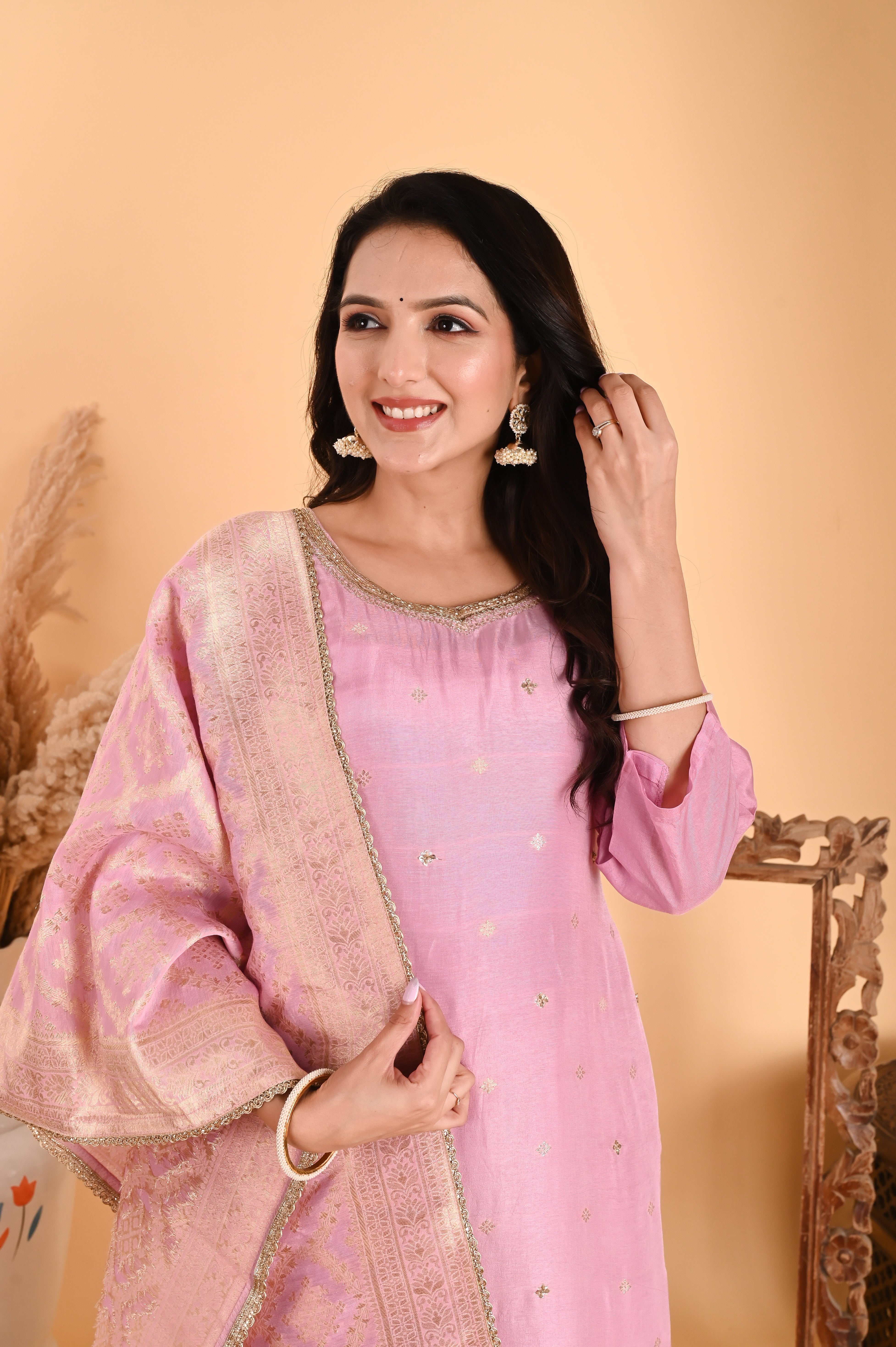 NR-109/ Blush Pink Sequin Embroidered Kurta Set set