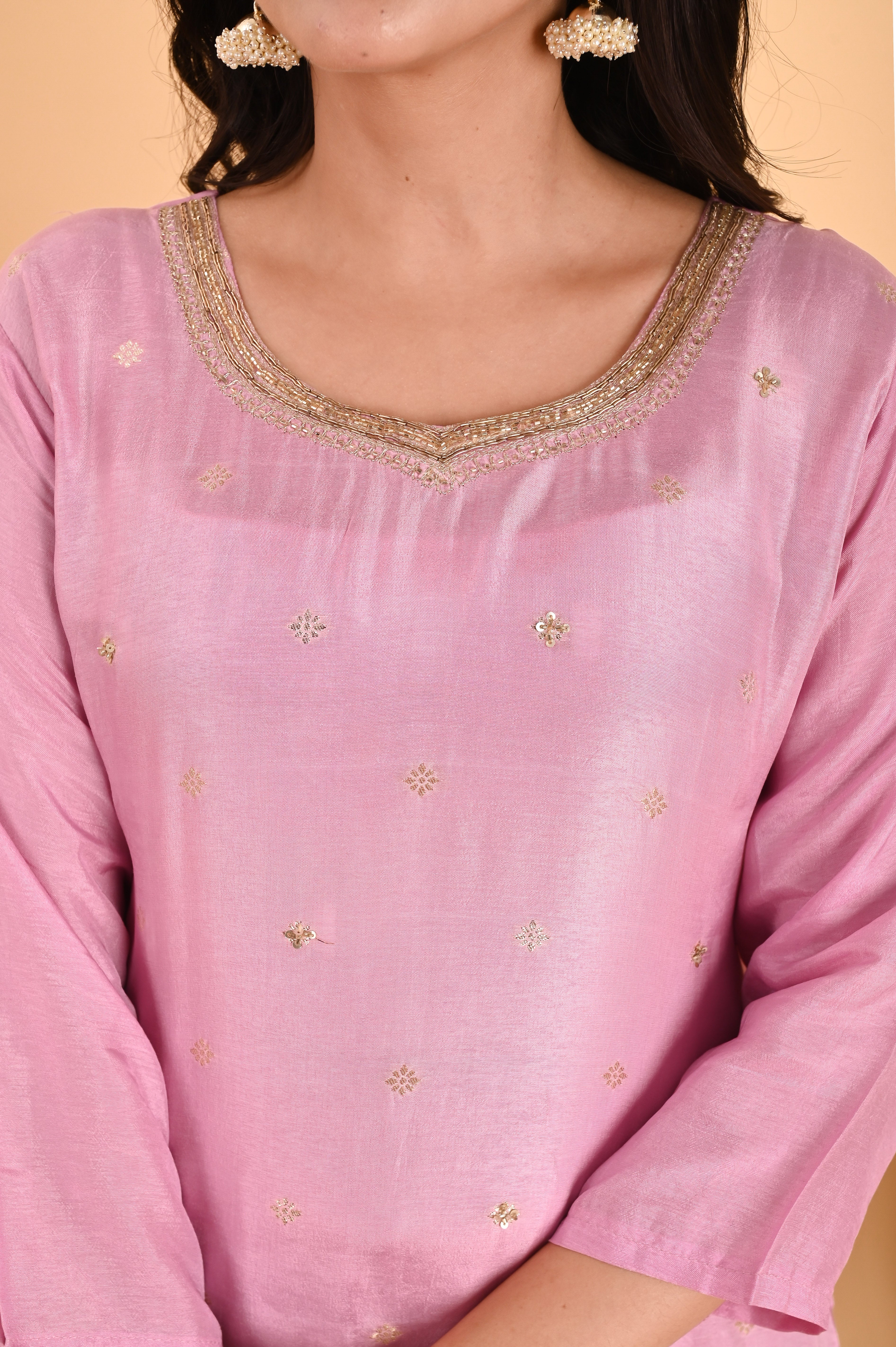 NR-109/ Blush Pink Sequin Embroidered Kurta Set set