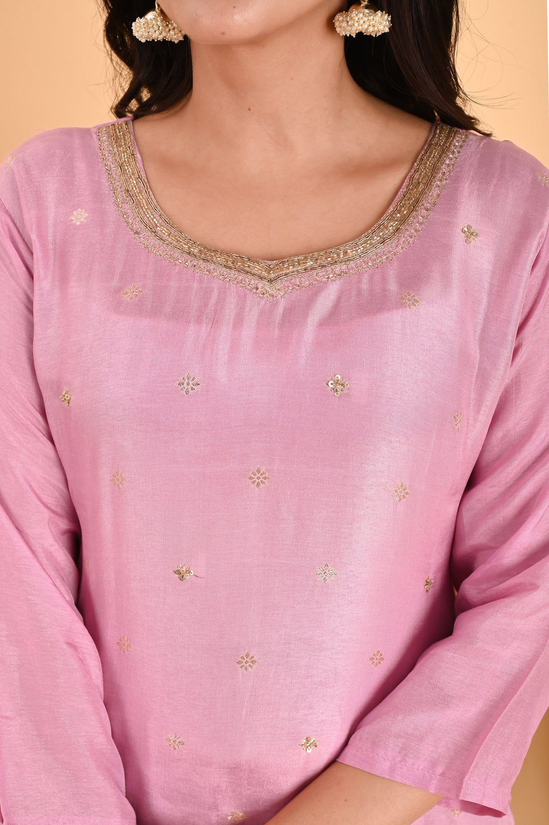 NR-109/ Blush Pink Sequin Embroidered Kurta Set set