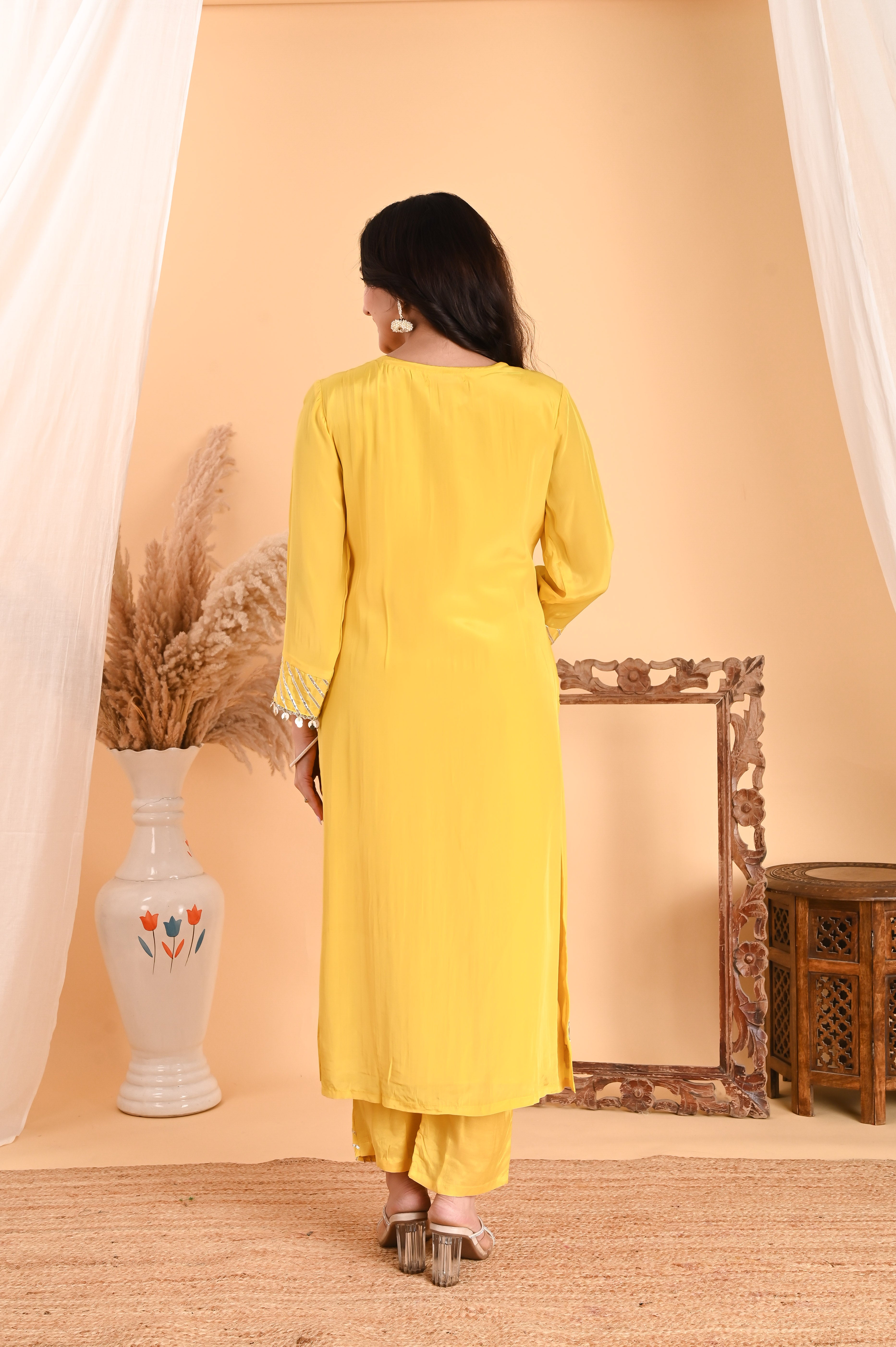 NR-111/ Lemon Yellow Sequin-Embellished Kurta Set with Dupatta
