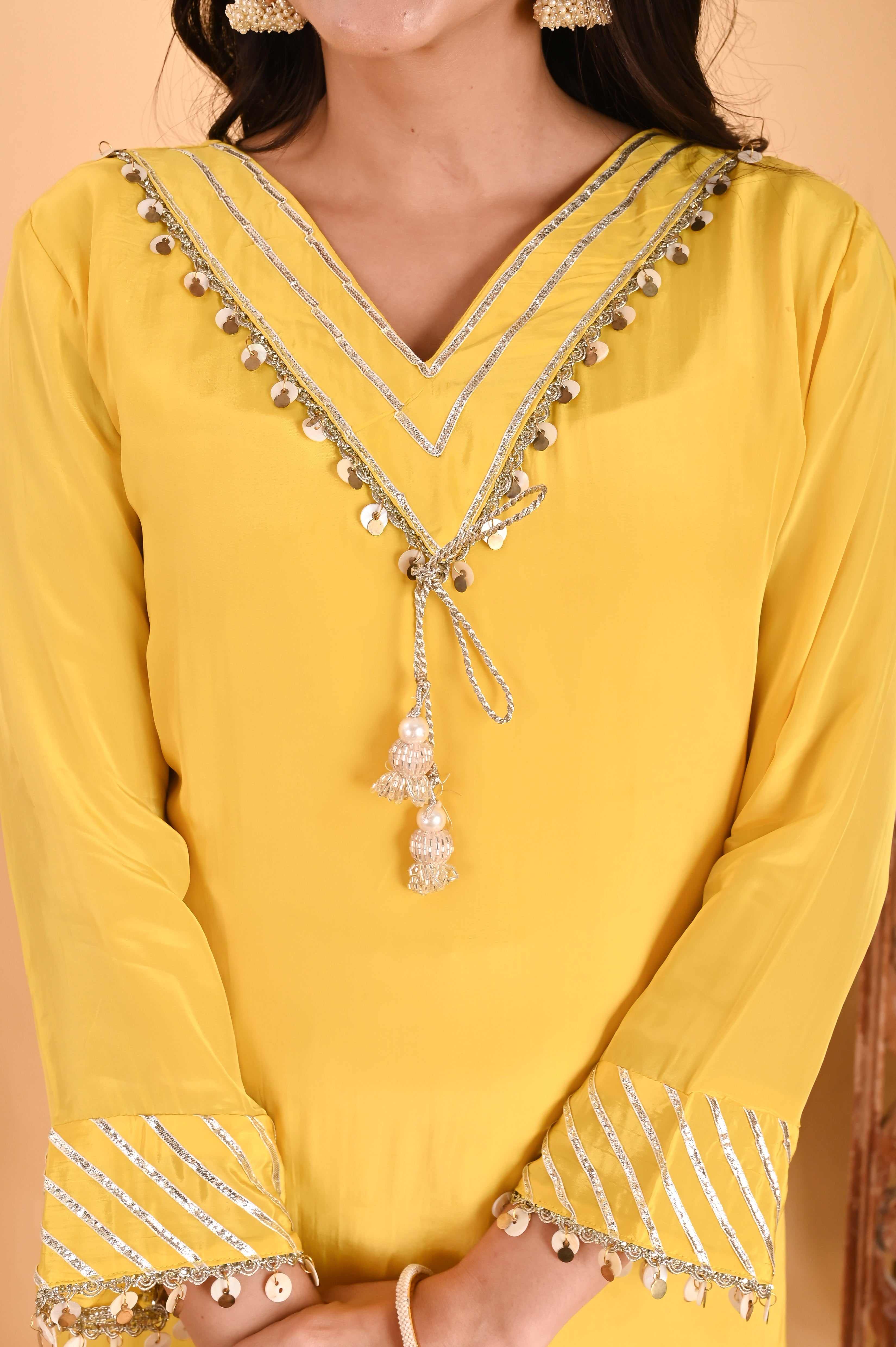 NR-111/ Lemon Yellow Sequin-Embellished Kurta Set with Dupatta