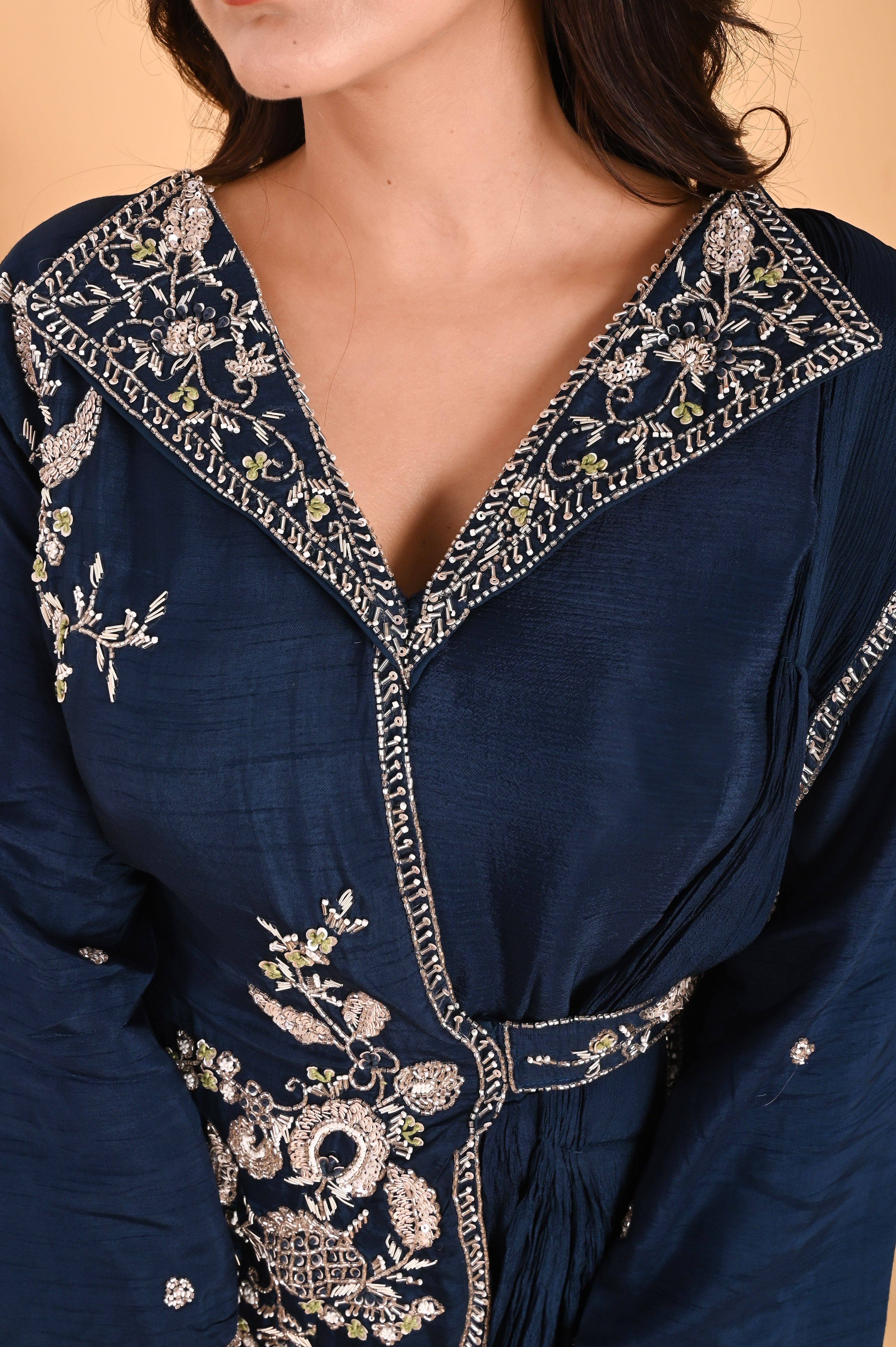 NR-110/ Neavy Blue Embroidered Fusion Saree Gown