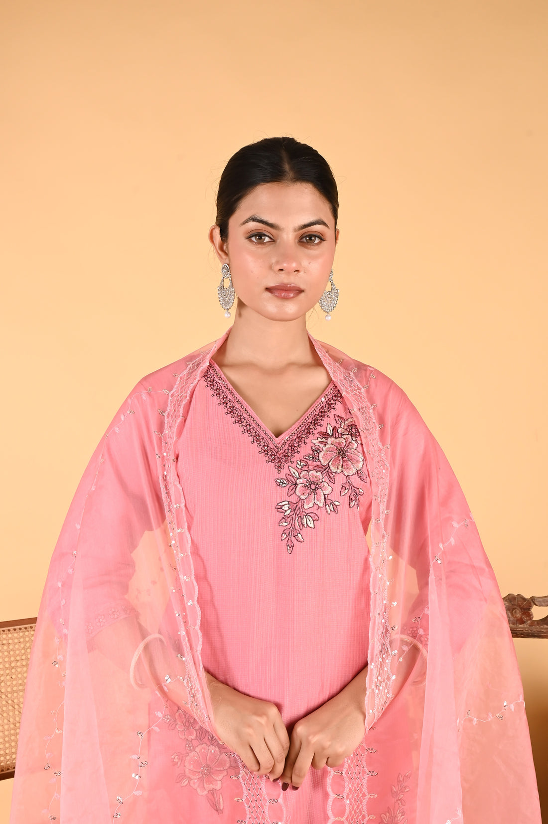 NR-122/ Blush Pink Elegant Floral Embroidered Kurta Set