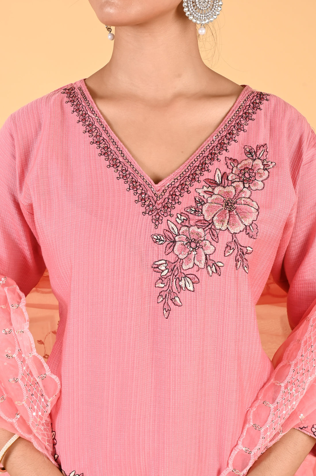 NR-122/ Blush Pink Elegant Floral Embroidered Kurta Set