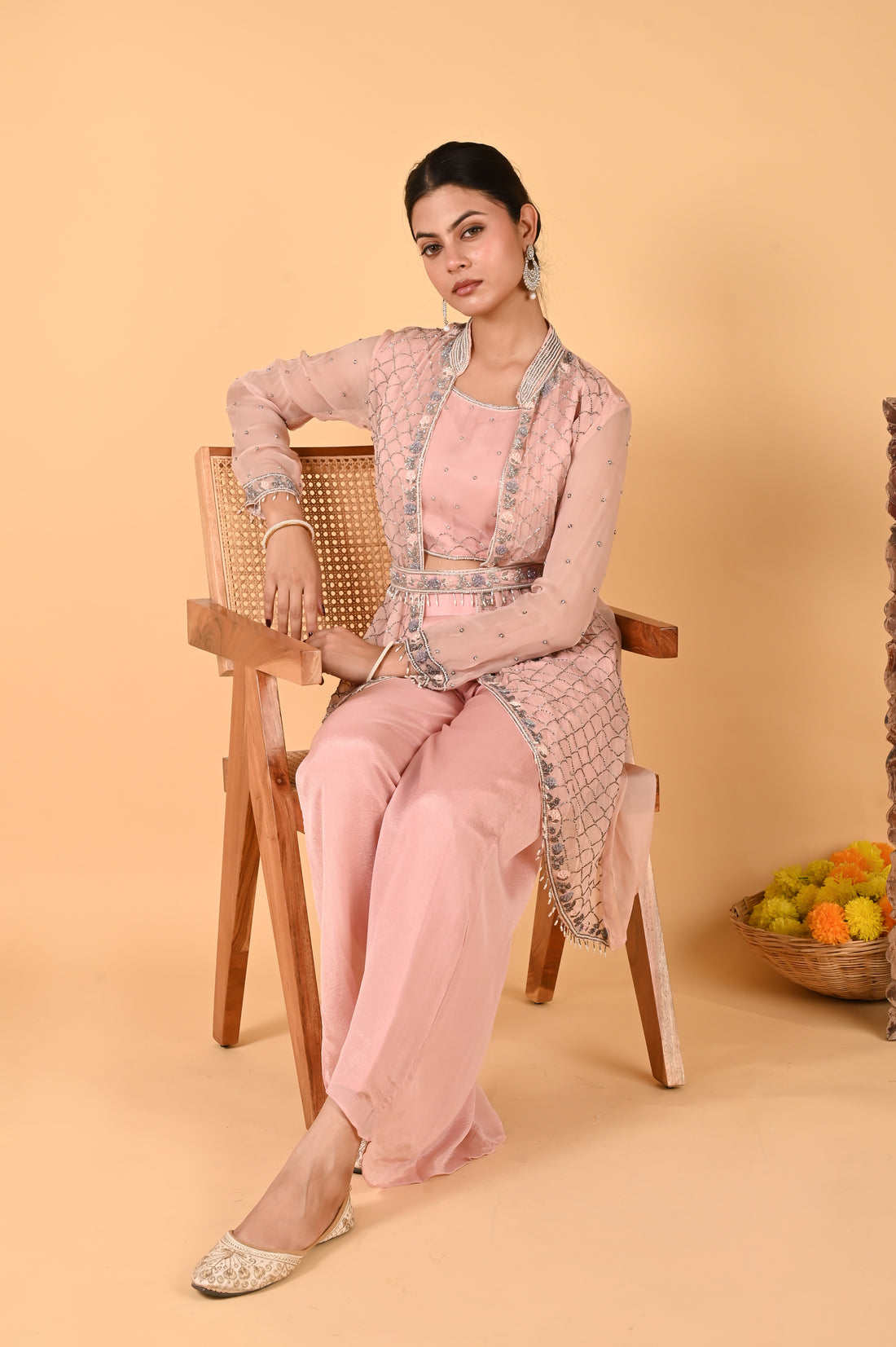 NR-119/ Blush Pink Hand-Embroidered Jacket Set