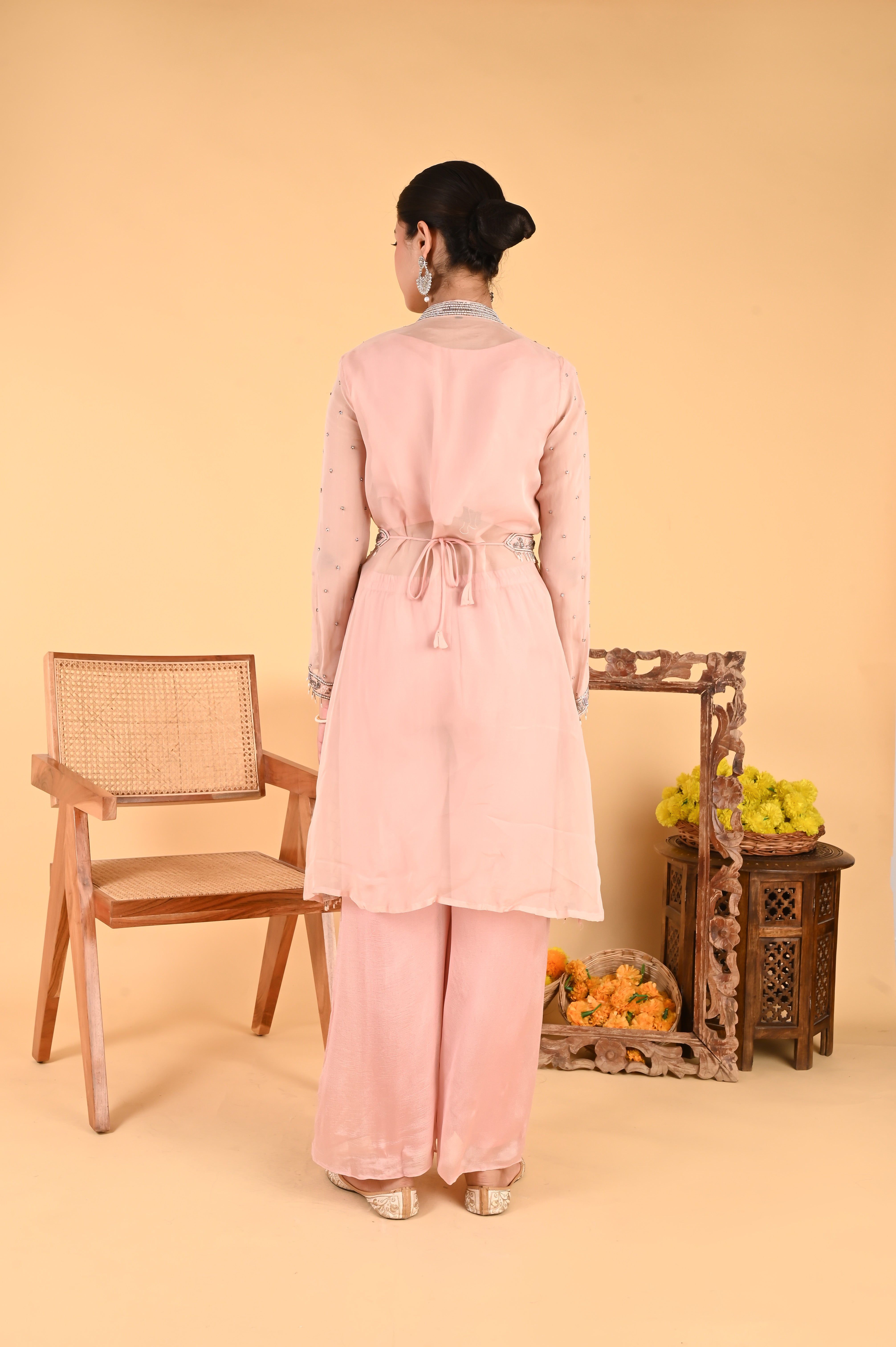 NR-119/ Blush Pink Hand-Embroidered Jacket Set