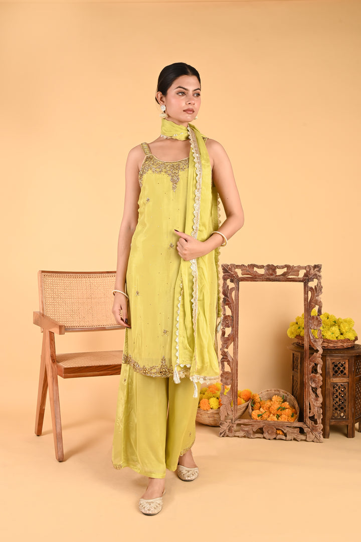 NR-120/ Lime Green Hand-Embellished Kurta Set