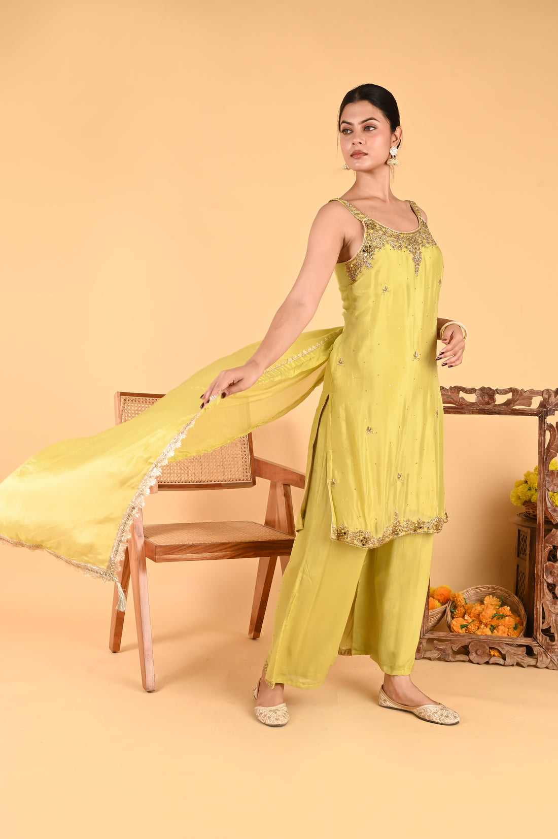 NR-120/ Lime Green Hand-Embellished Kurta Set