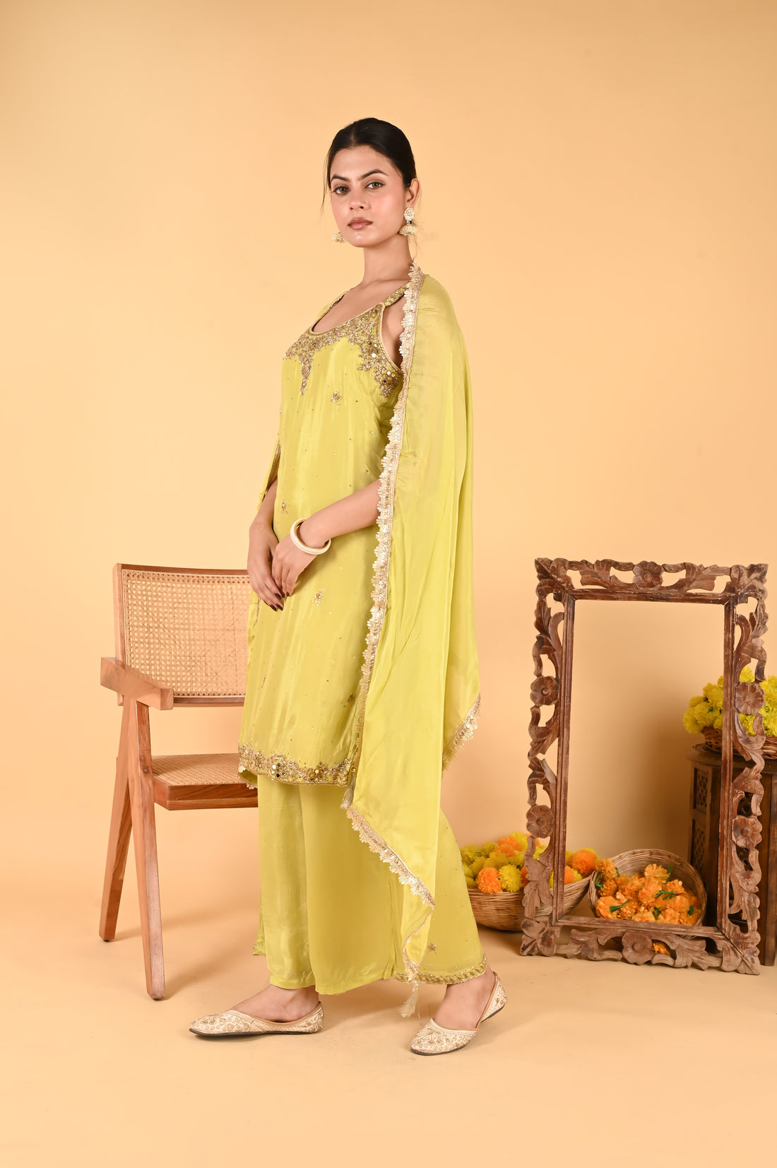 NR-120/ Lime Green Hand-Embellished Kurta Set