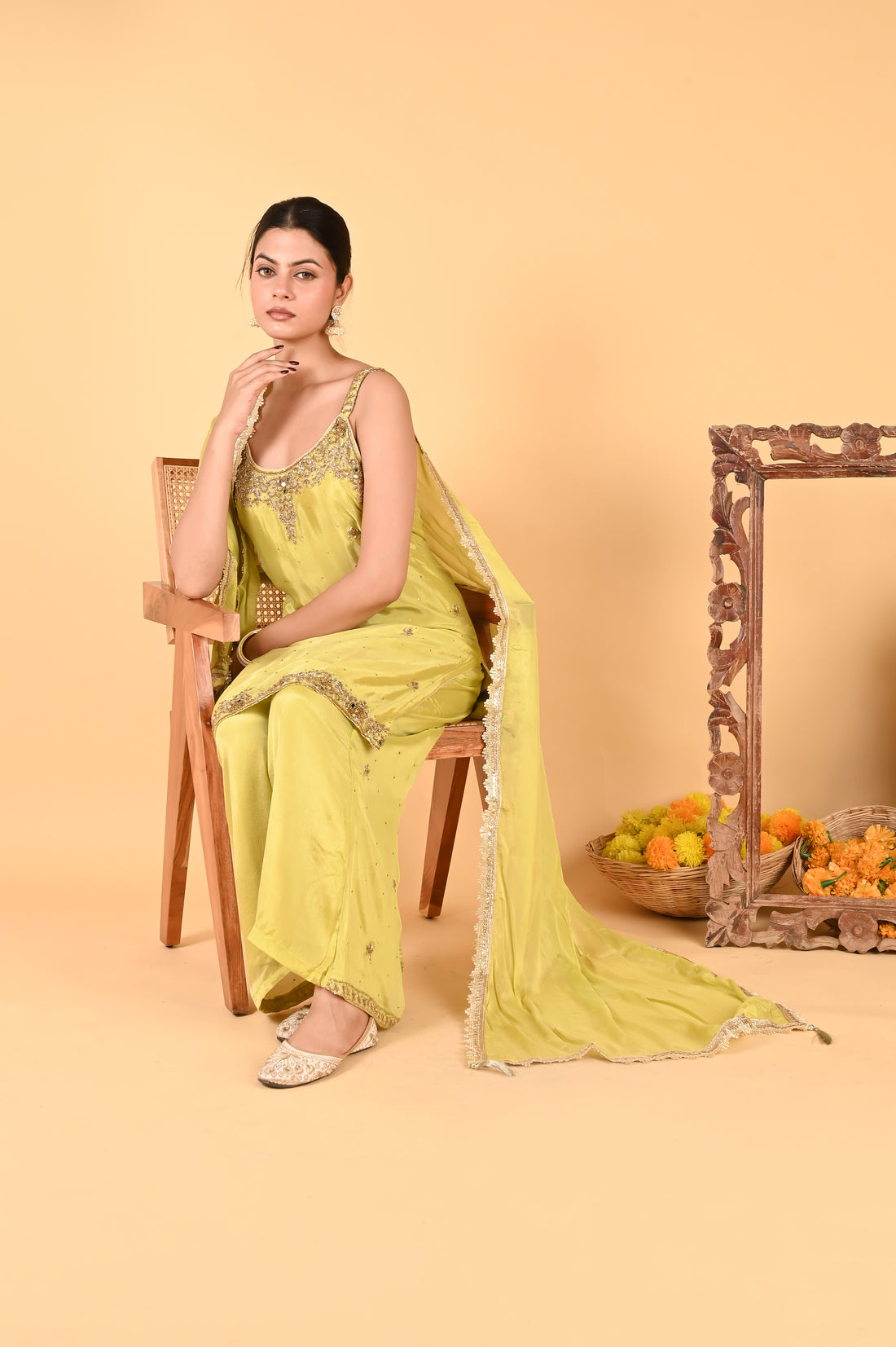 NR-120/ Lime Green Hand-Embellished Kurta Set