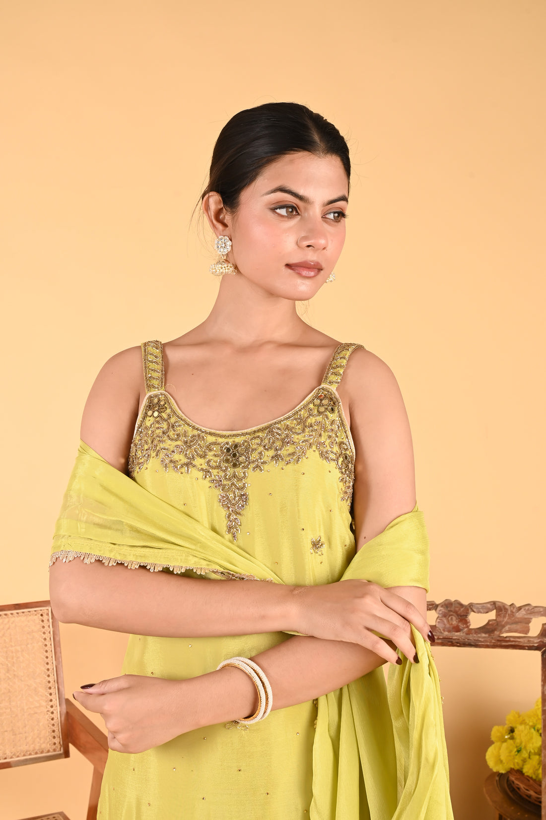 NR-120/ Lime Green Hand-Embellished Kurta Set