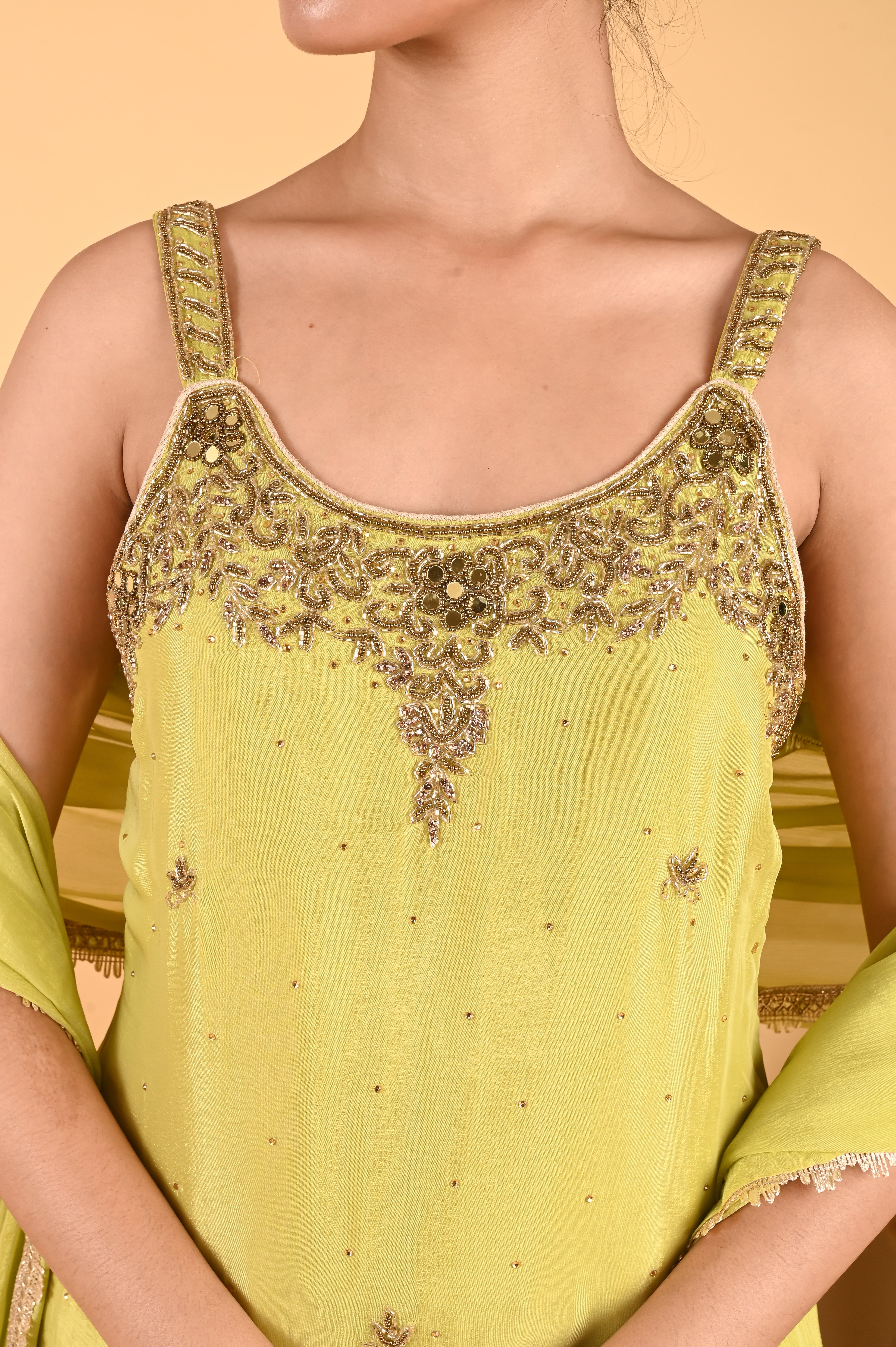 NR-120/ Lime Green Hand-Embellished Kurta Set