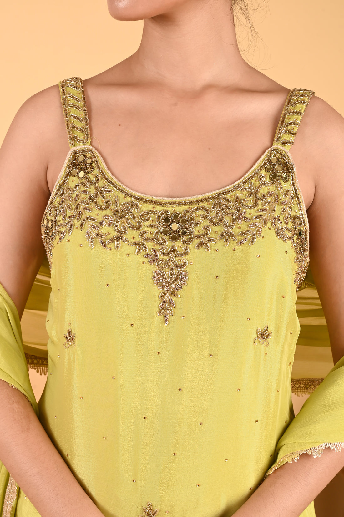 NR-120/ Lime Green Hand-Embellished Kurta Set