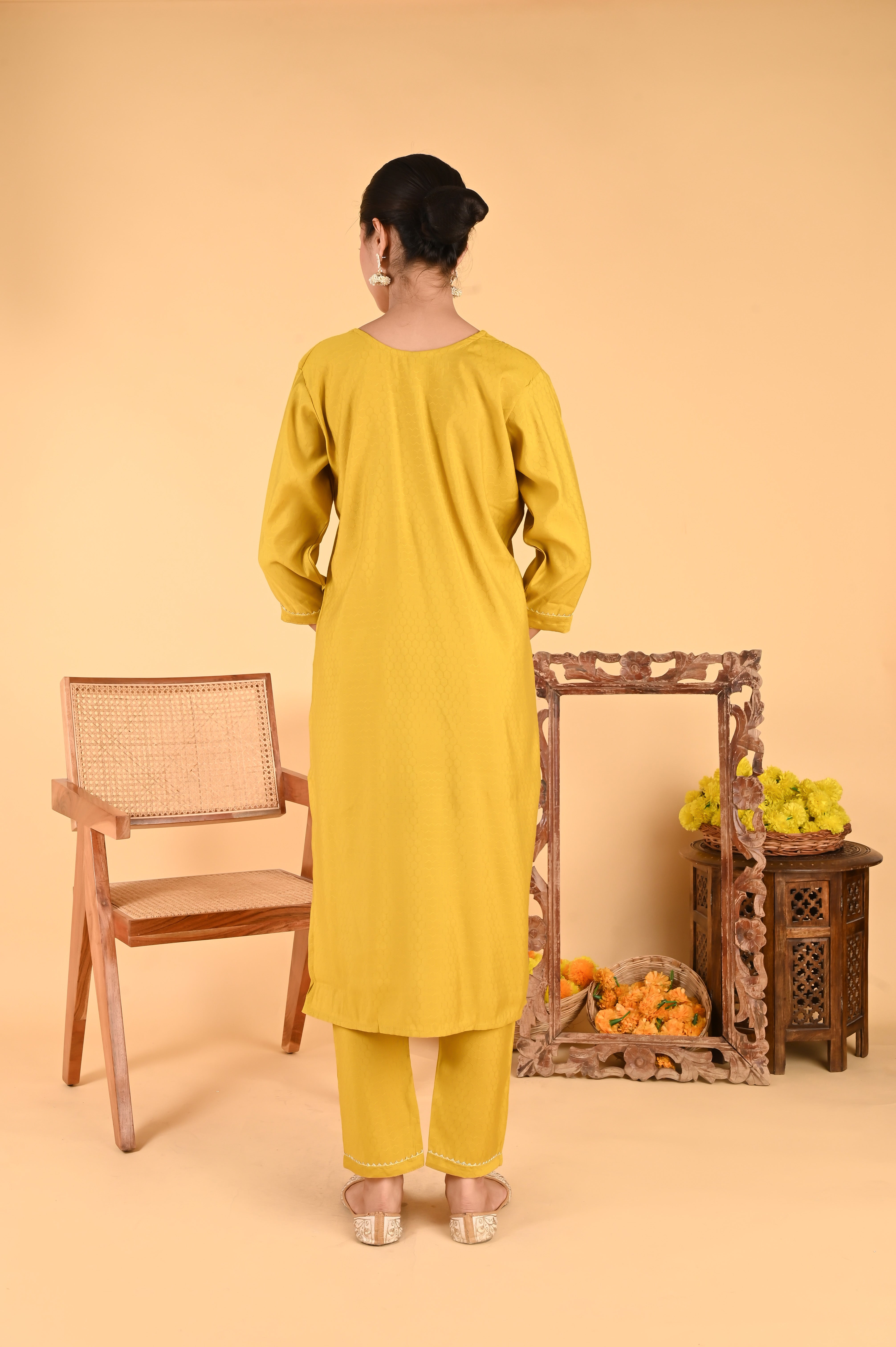 NR-122/ Mustard Mirror & Thread Embroidered Kurta Set
