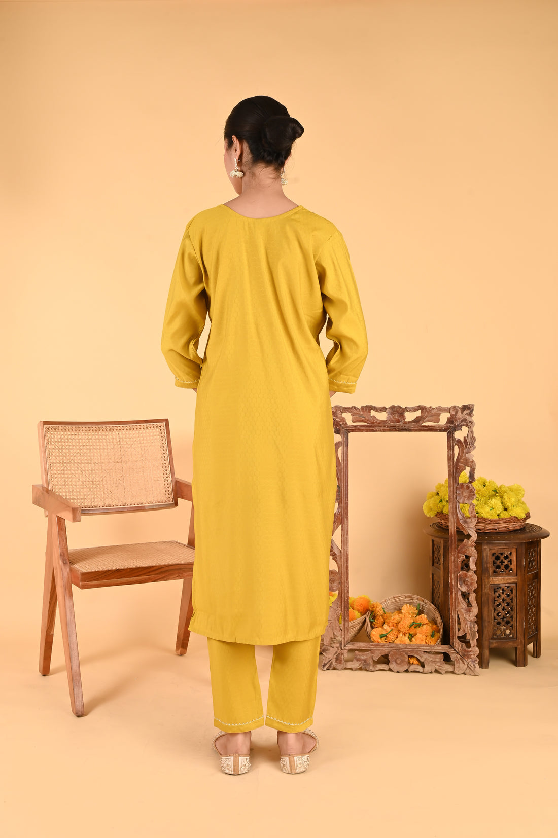 NR-122/ Mustard Mirror & Thread Embroidered Kurta Set
