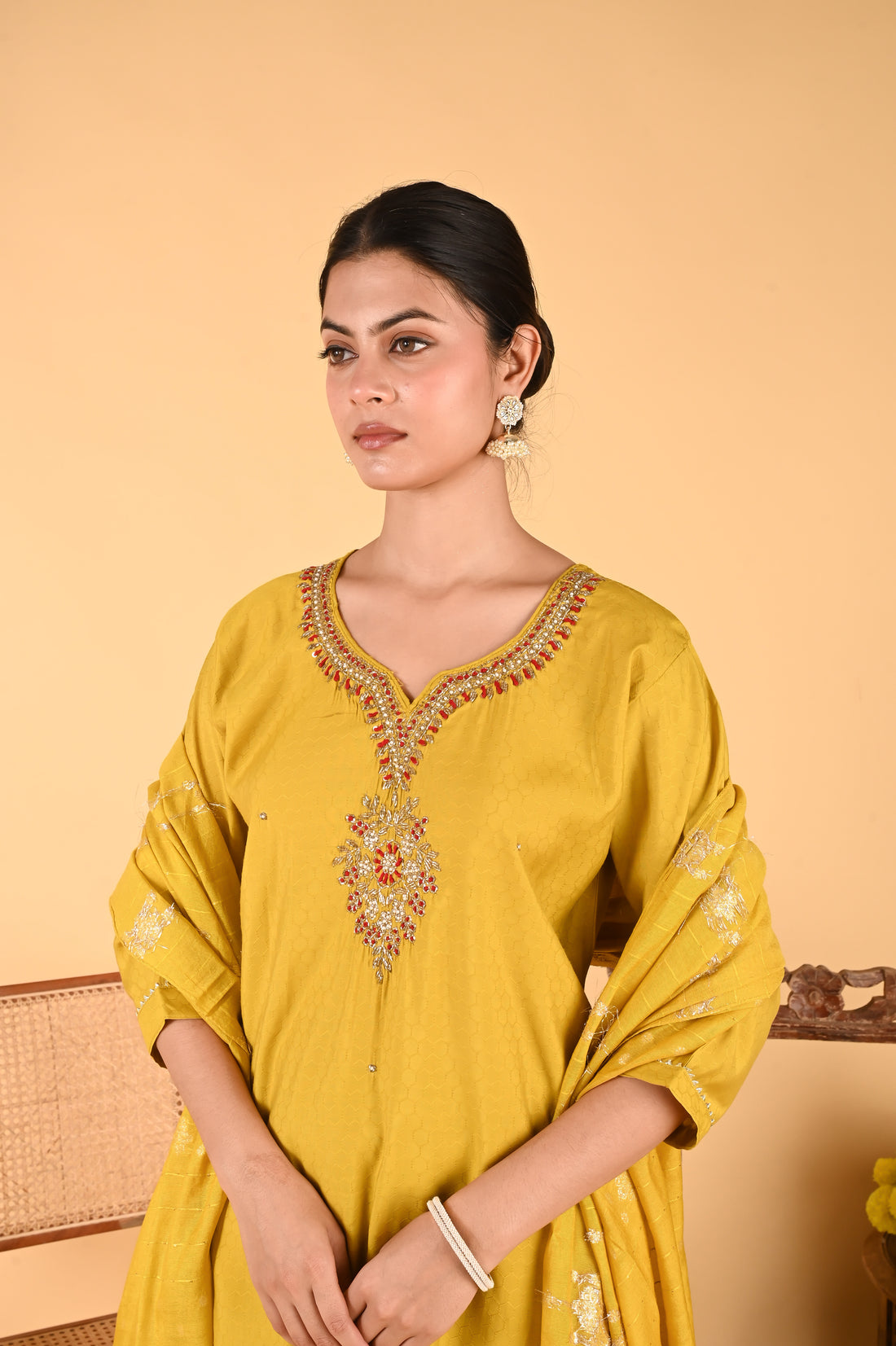 NR-122/ Mustard Mirror & Thread Embroidered Kurta Set