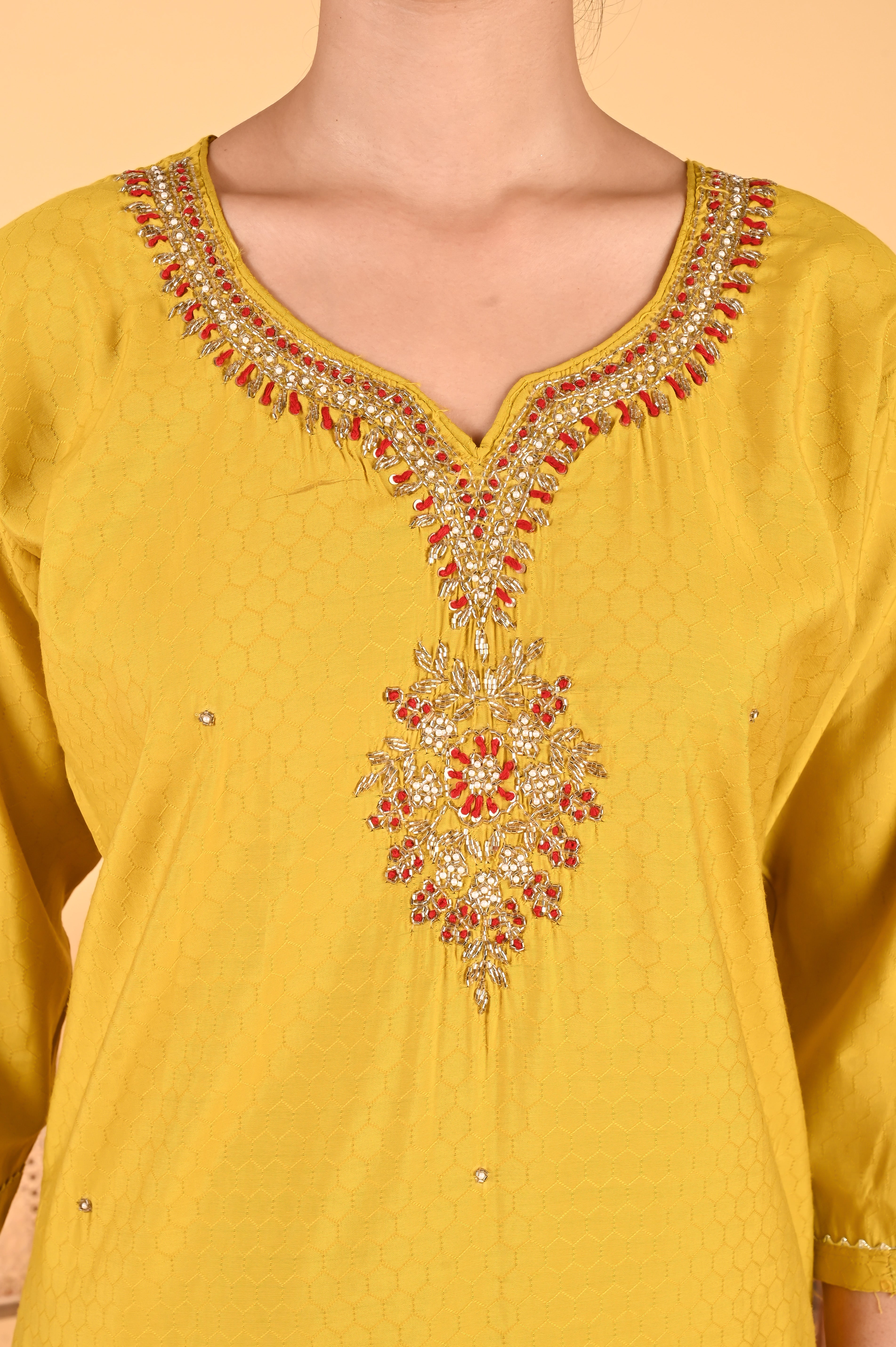NR-122/ Mustard Mirror & Thread Embroidered Kurta Set