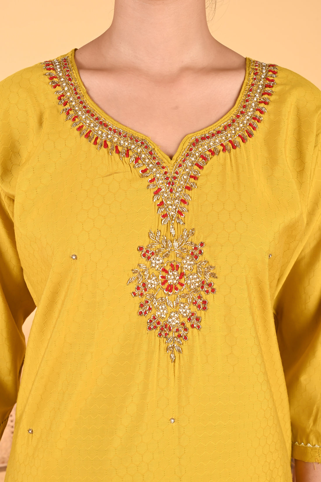 NR-122/ Mustard Mirror & Thread Embroidered Kurta Set